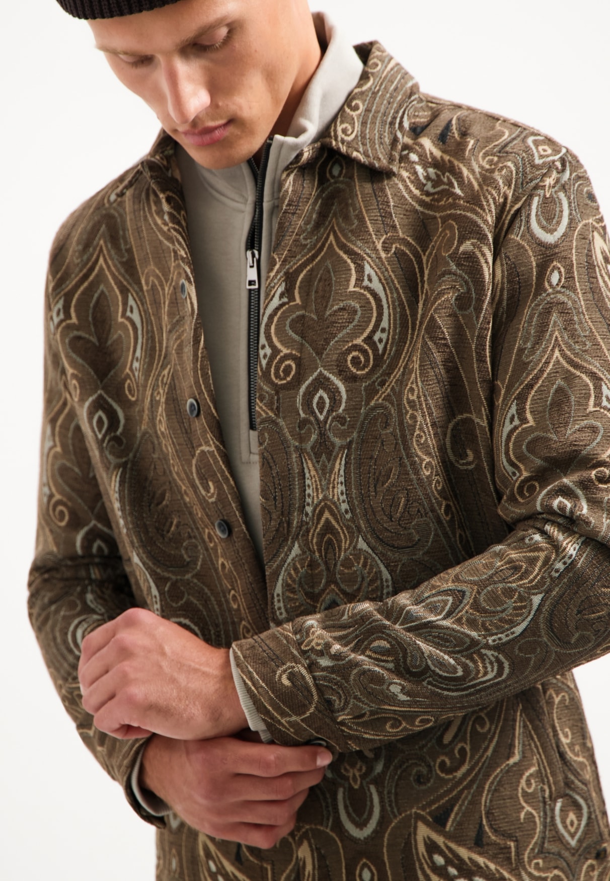 NO EXCESS Langarmhemd »No Excess Jacquard-Overshirt mit Muster«