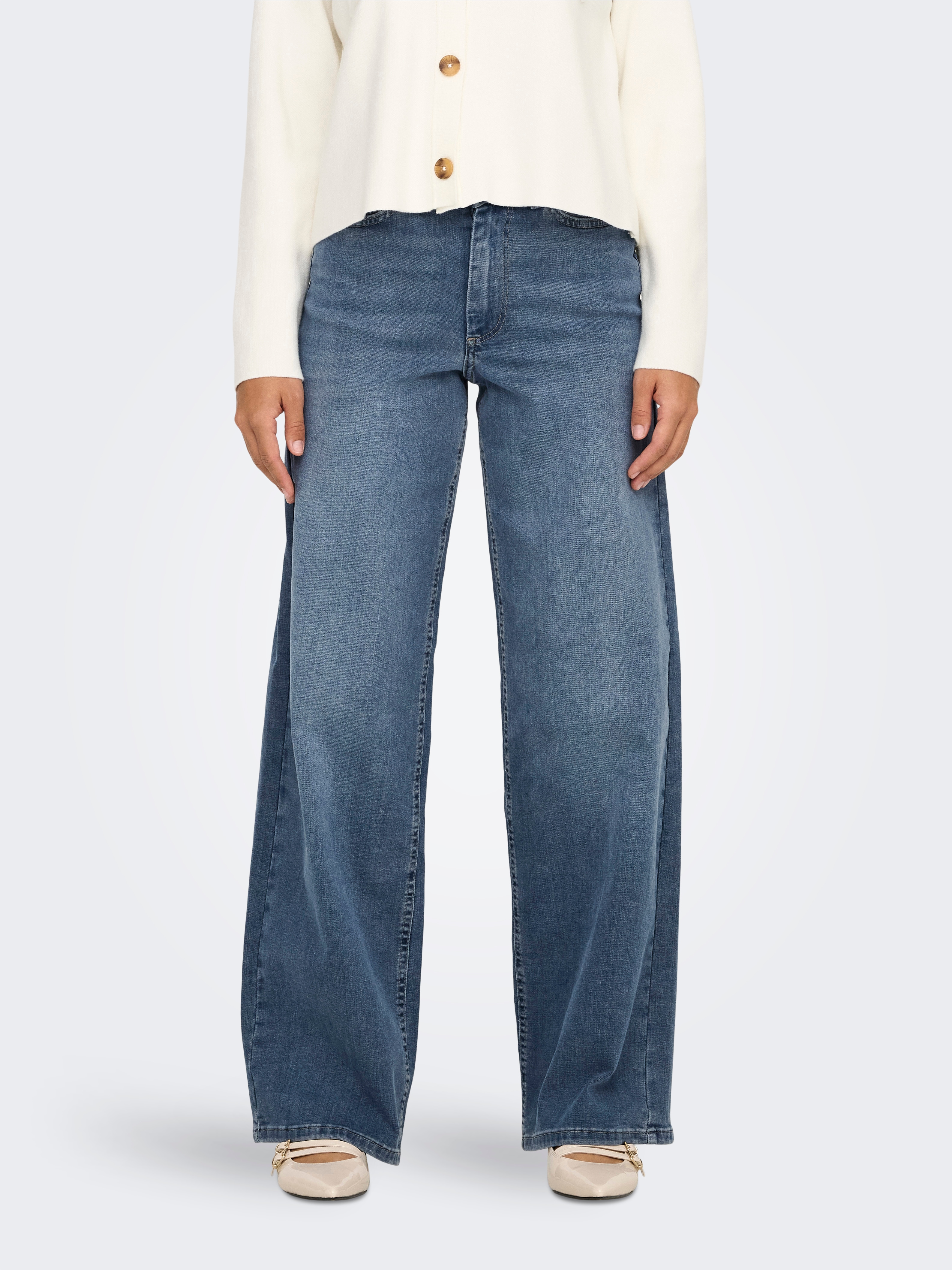 ONLY High-waist-Jeans "ONLMADISON – High-Waist-Jeans mit modischen Abriebeffekten" Baumwollmischung, wide fit, high waist