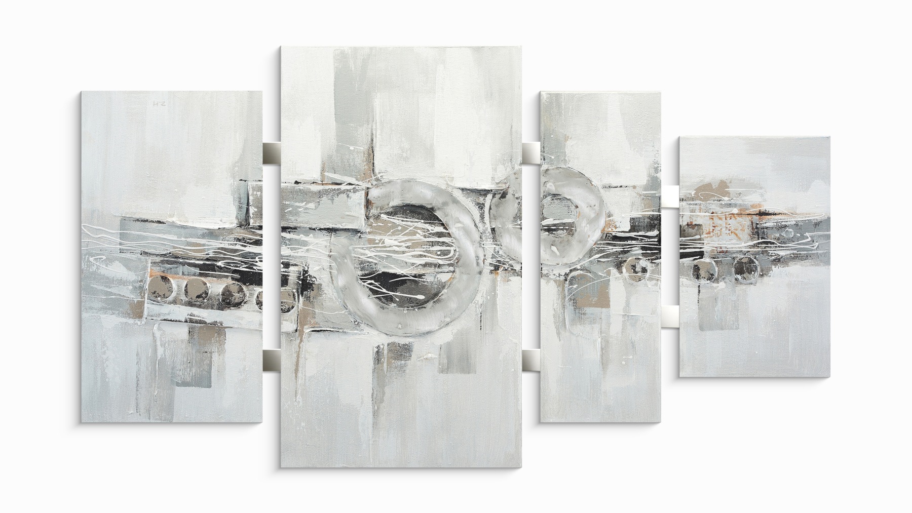 Bönninghoff Ölgemälde "handarbeit 4-teilig ABSTRAKTE KREISE 70x124 cm – Wandbild" Abstrakt Formen Muster 1 Stk. tlg. handgefertigt, jedes Bild ein Unikat
