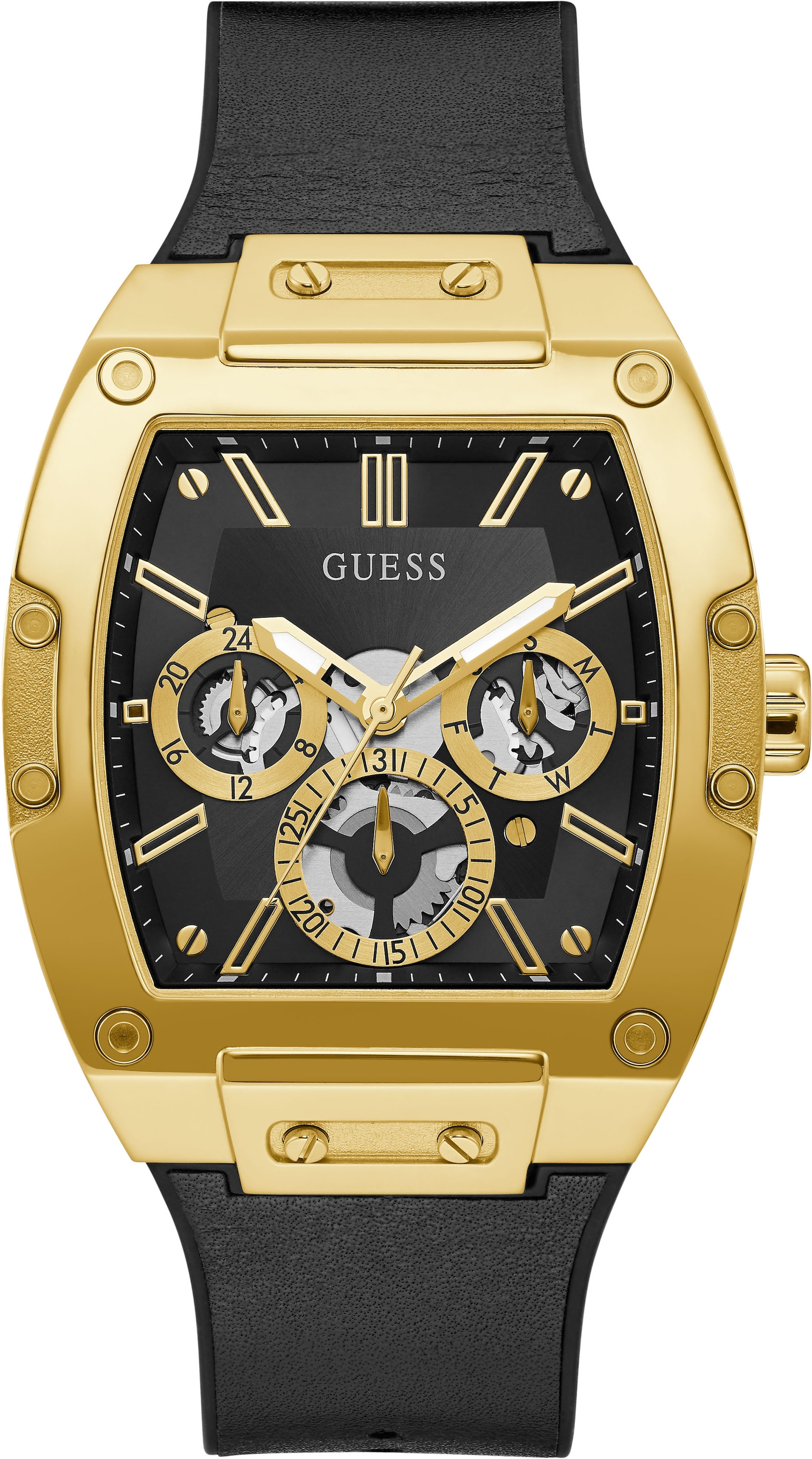 "Multifunktionsuhr GUESS ""PHOENIX"", gold (schwarz), Armbanduhren, Herren, Armbanduhr, Quarzuhr, Herrenuhr"