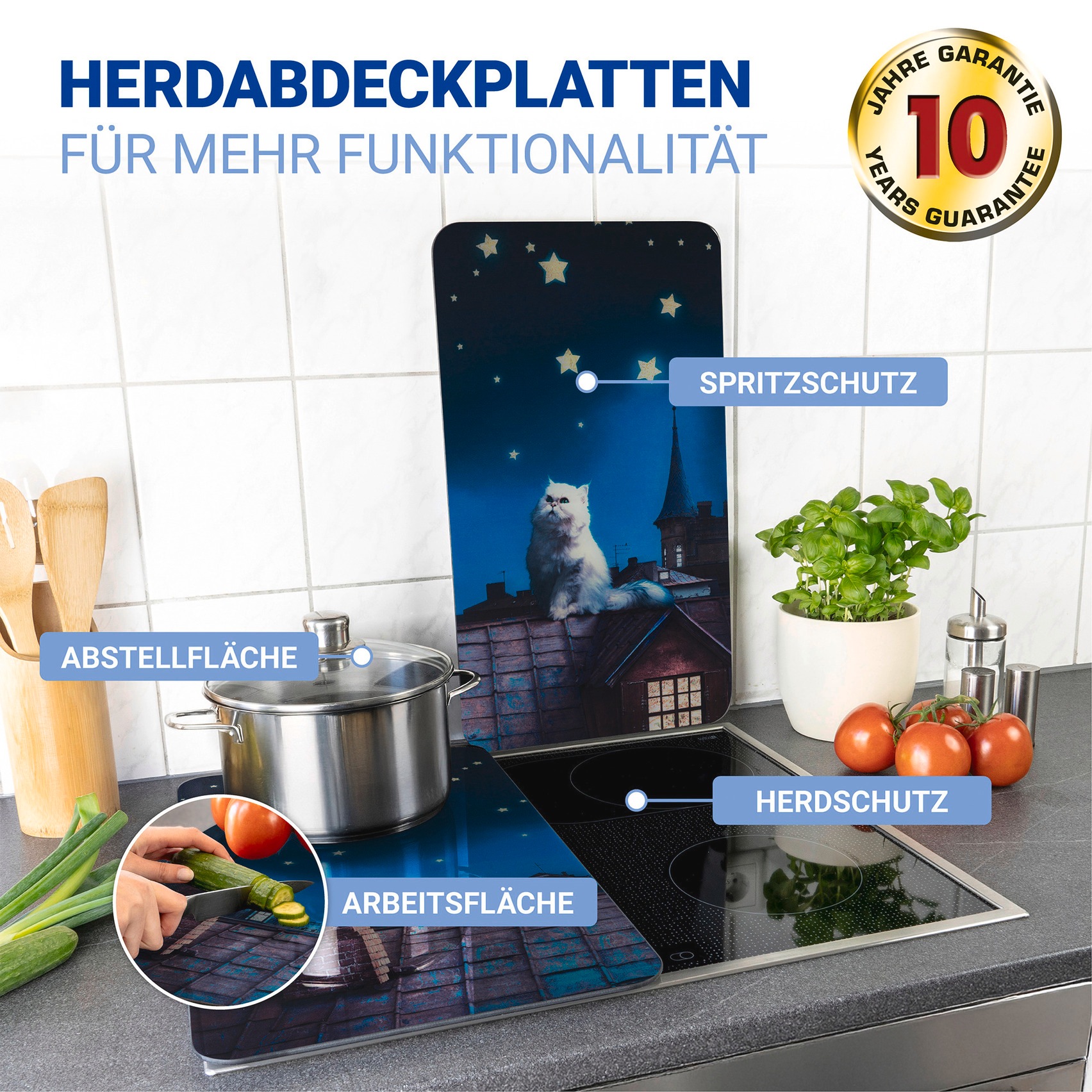 WENKO Herd-Abdeckplatte "Universal Modell Moon Cat", (Set, 2 tlg.), Herdabd günstig online kaufen