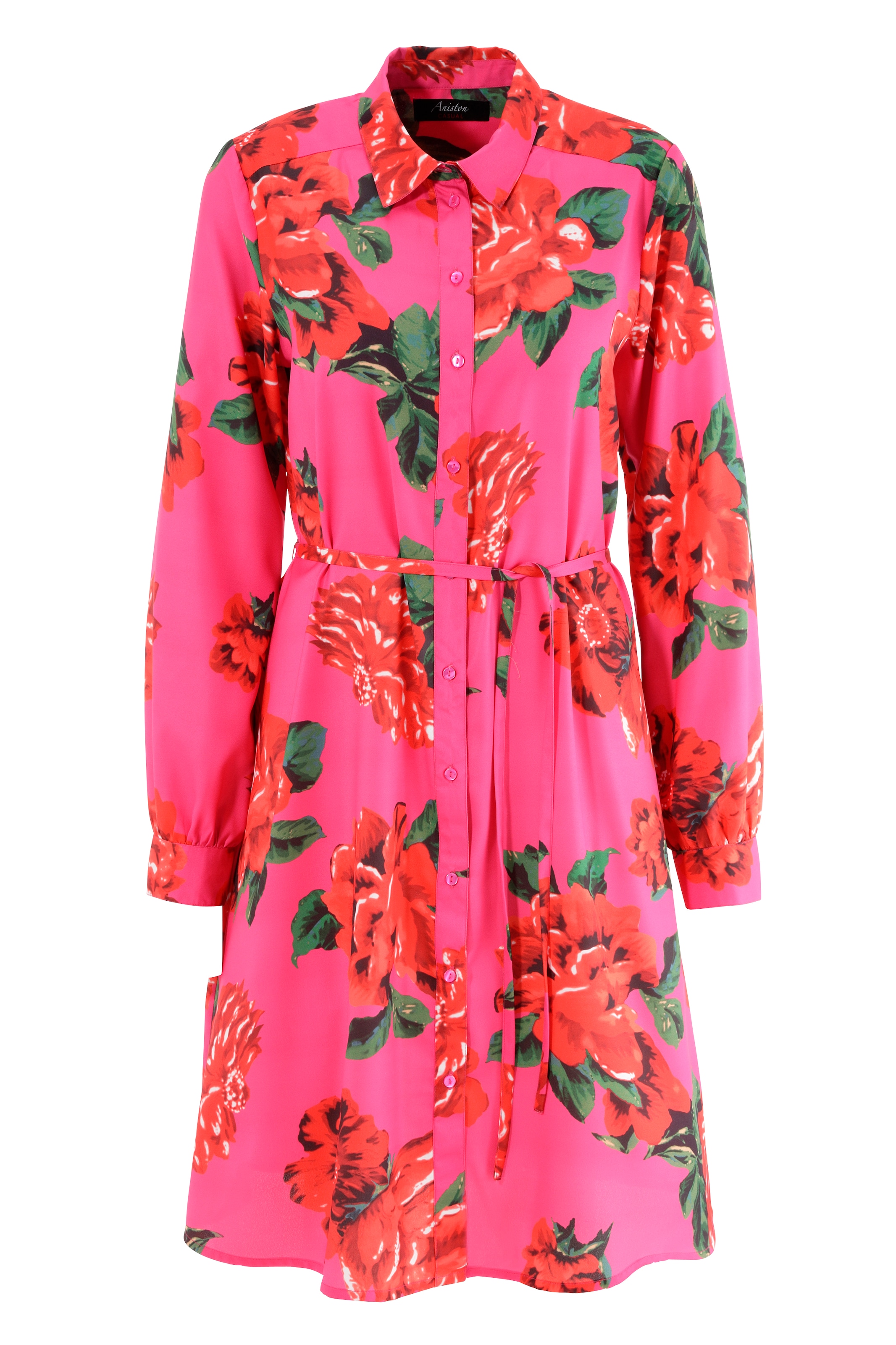 bestellen CASUAL BAUR KOLLEKTION Blusenkleid, großflächigem abnehmbarem Blumendruck - | mit Bindegürtel), (mit NEUE Aniston für