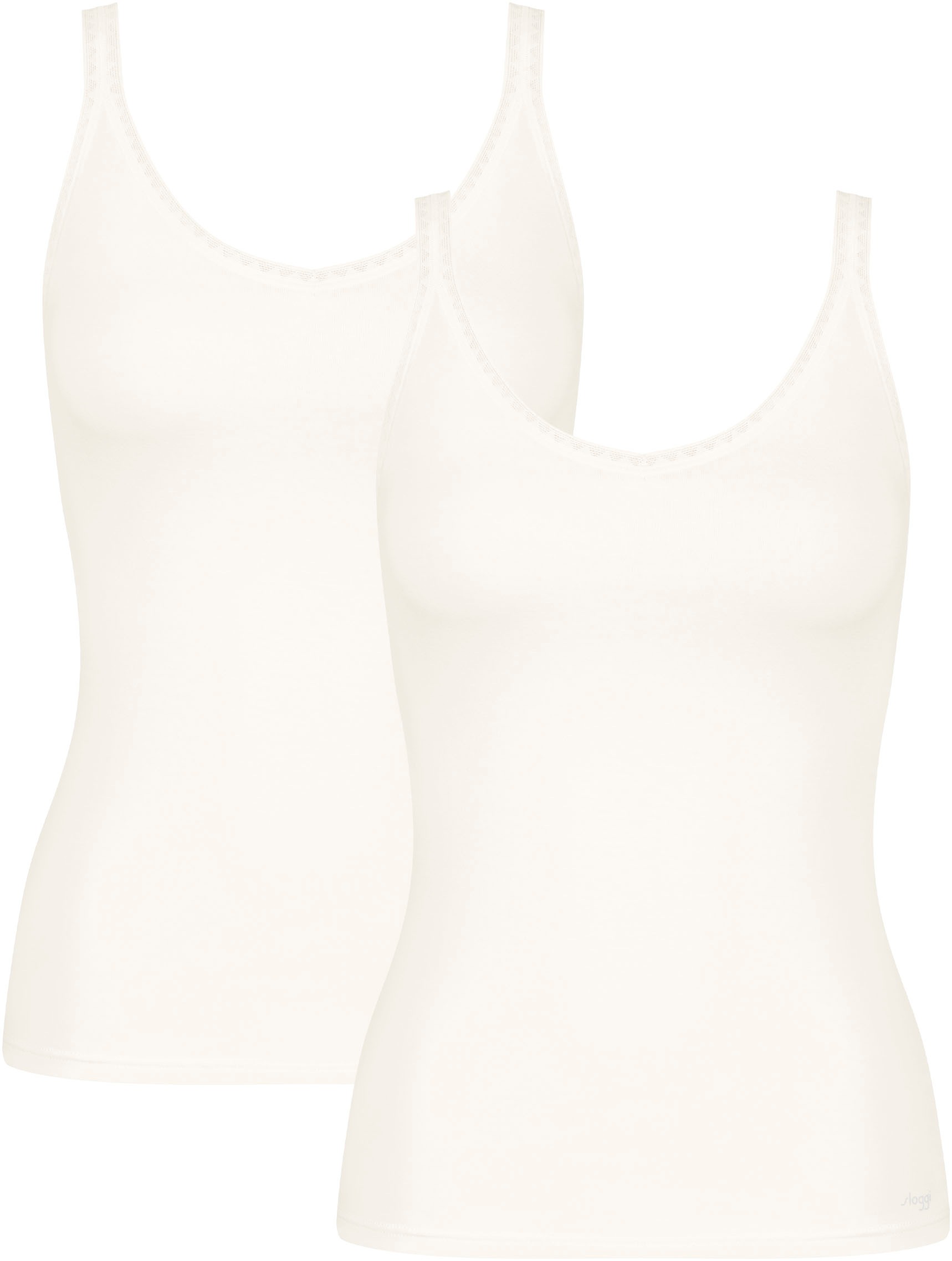 Sloggi Unterhemd "Go" 2er Pack, Zarte Spitze, Baumwollmischung, V-Ausschnitt