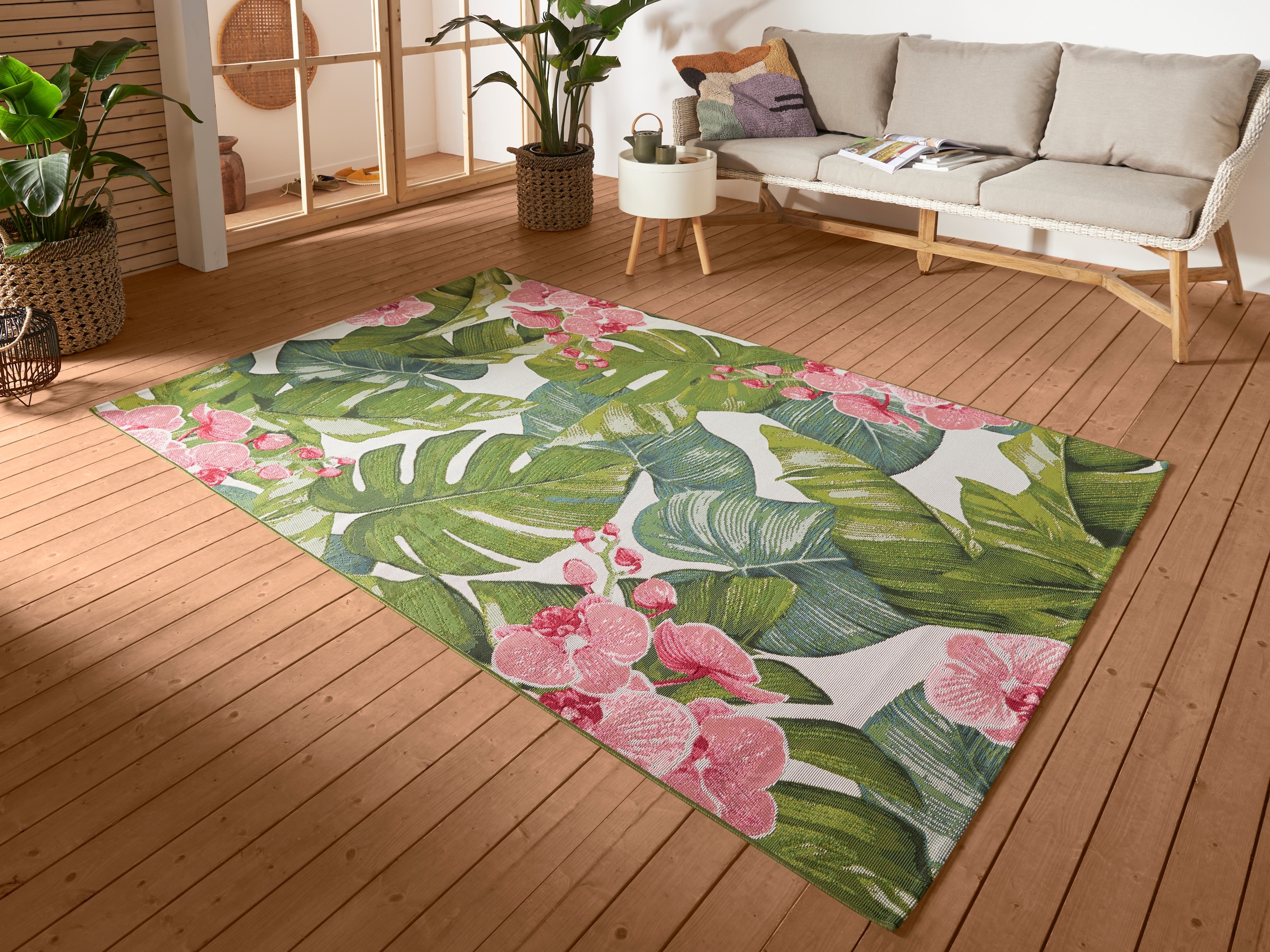 Outdoorteppich HANSE HOME "Tropical", bunt, B:200cm H:3mm L:285cm, Polyester, Polypropylen (PP), Teppiche, Outdoorteppich, In-& Outdoor, Teppich, Wetterfest, Balkon, Garten, Wohnzimmer, Floral