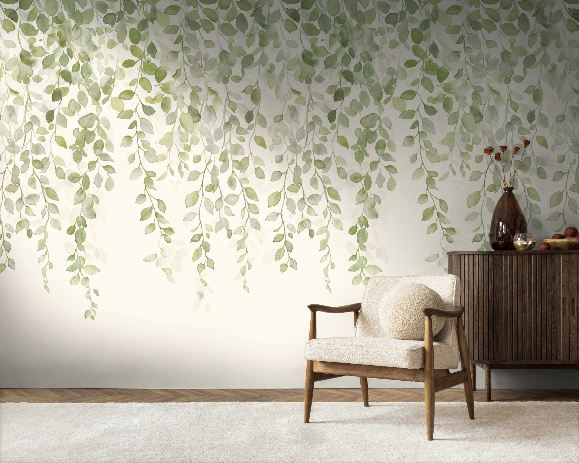 living walls Fototapete "The Wall 4 Botanic – Filigrane Blätterranken Vlies-Fototapete" Motiv matt naturalistisch leicht strukturiert Filigrane Blätterranken mit dekorativer Tiefenwirkung