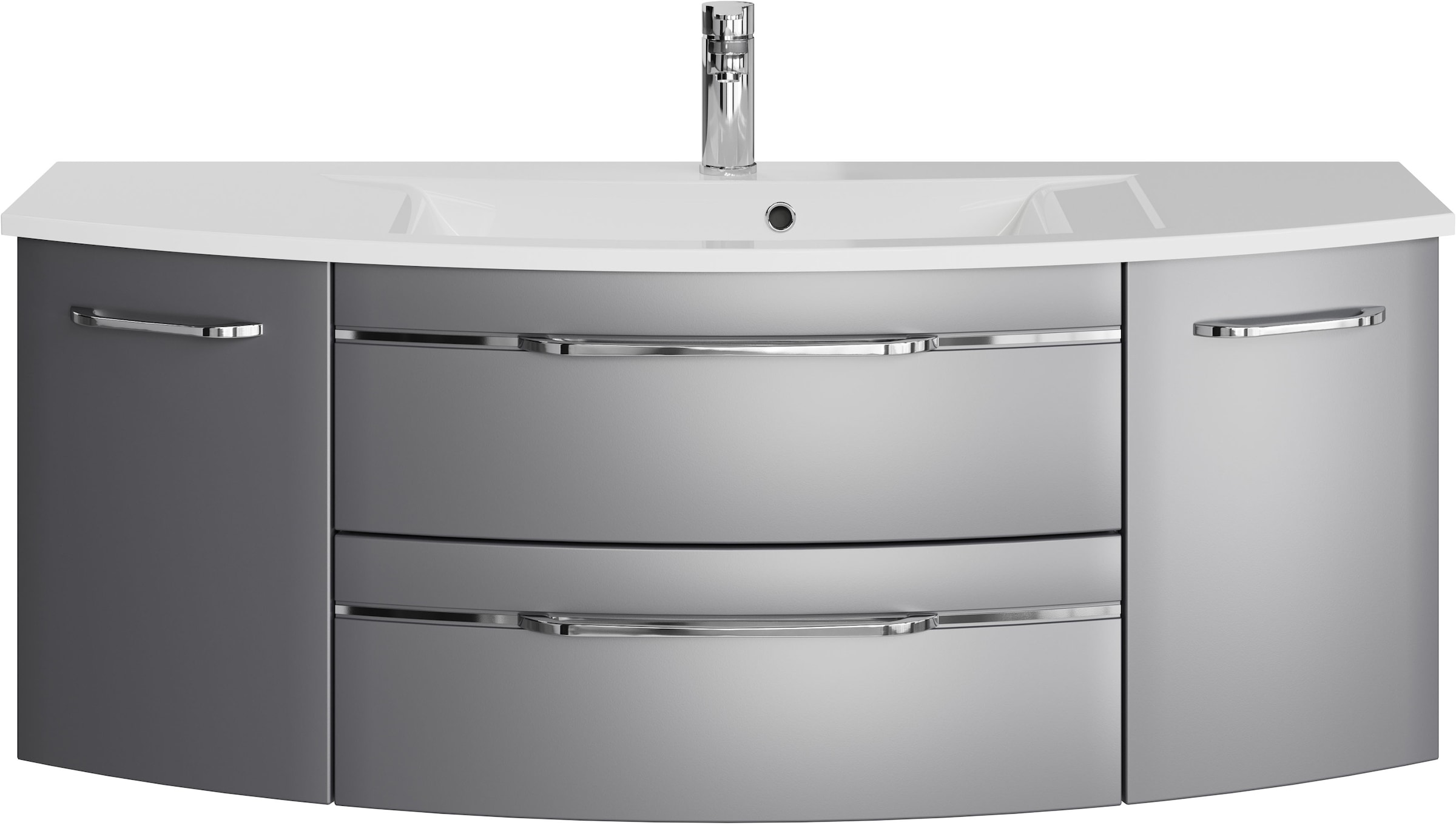 Saphir Badmöbel-Set »Serie 7045 2-teilig Mineralmarmor-Waschtisch mit LED-Spiegelschrank«, (Set, 2 St.), Badezimmer-Set 133,2 cm breit, inkl. Türdämpfer, 5 Türen, 2 Schubladen