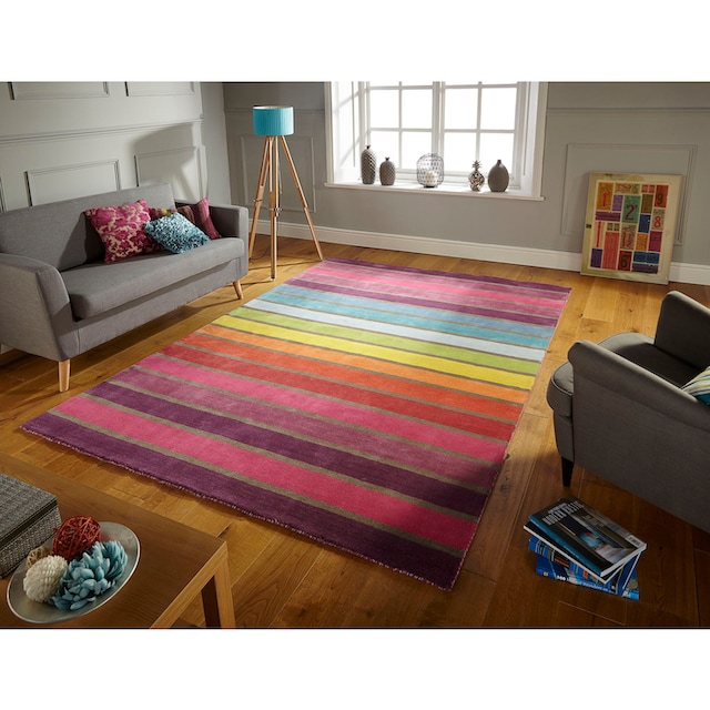 FLAIR RUGS Wollteppich »Candy«, rechteckig, aus 100% Wolle, Design mit  Streifen, mehrfarbig gemustert, bunt auf Rechnung | BAUR