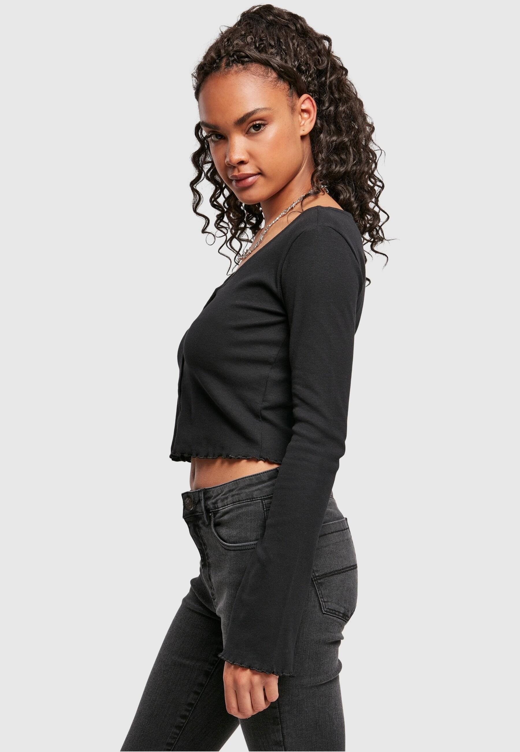 URBAN CLASSICS Langarmshirt »Urban Classics Damen Ladies Cropped Rib Cardigan«, (1 tlg.)