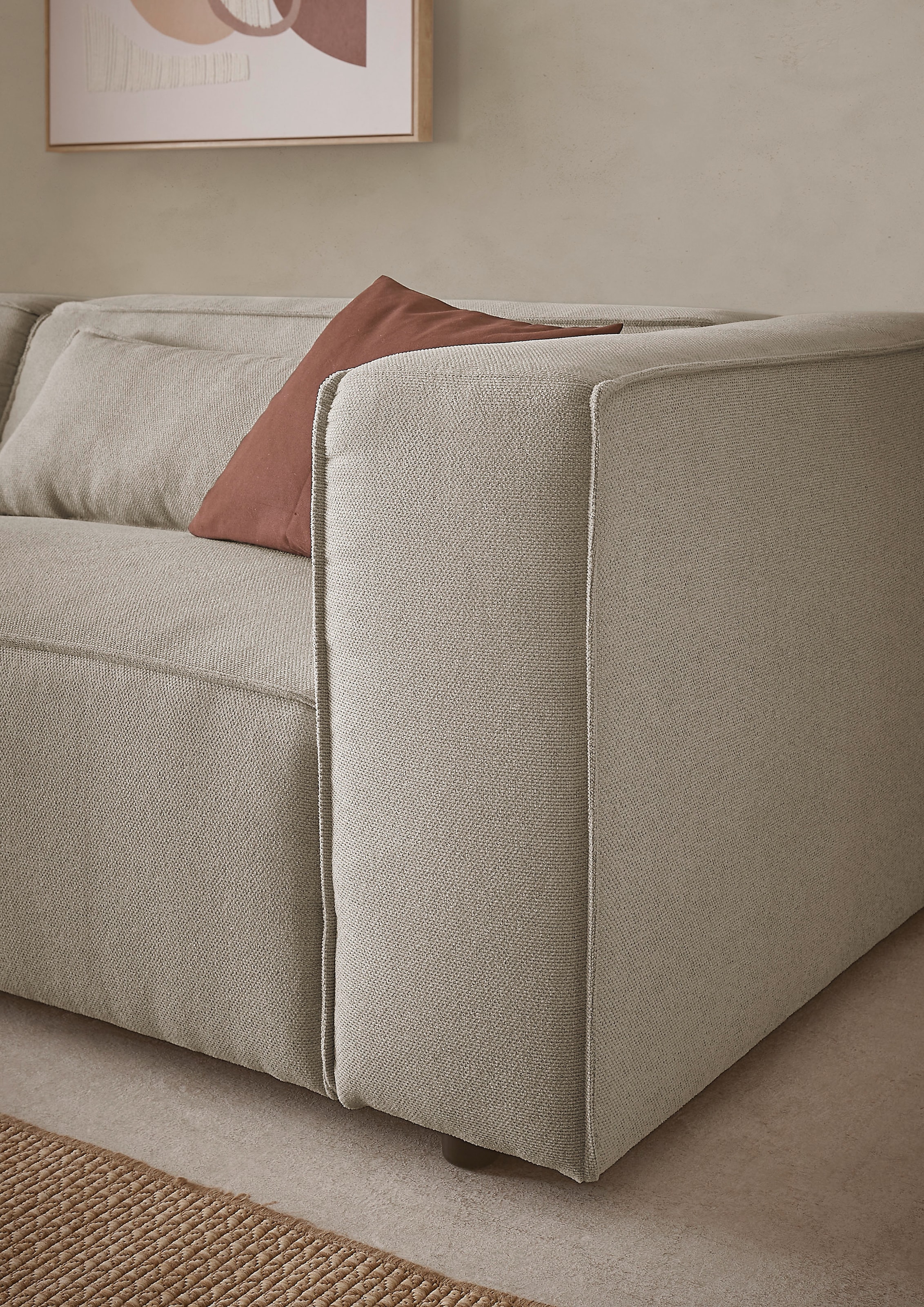 LeGer Home by Lena Gercke 3-Sitzer »PIARA, Couch mit Kedernaht, Sofa in Cord oder Leinenoptik«, schwarze Füße, bequemer Sitzkomfort
