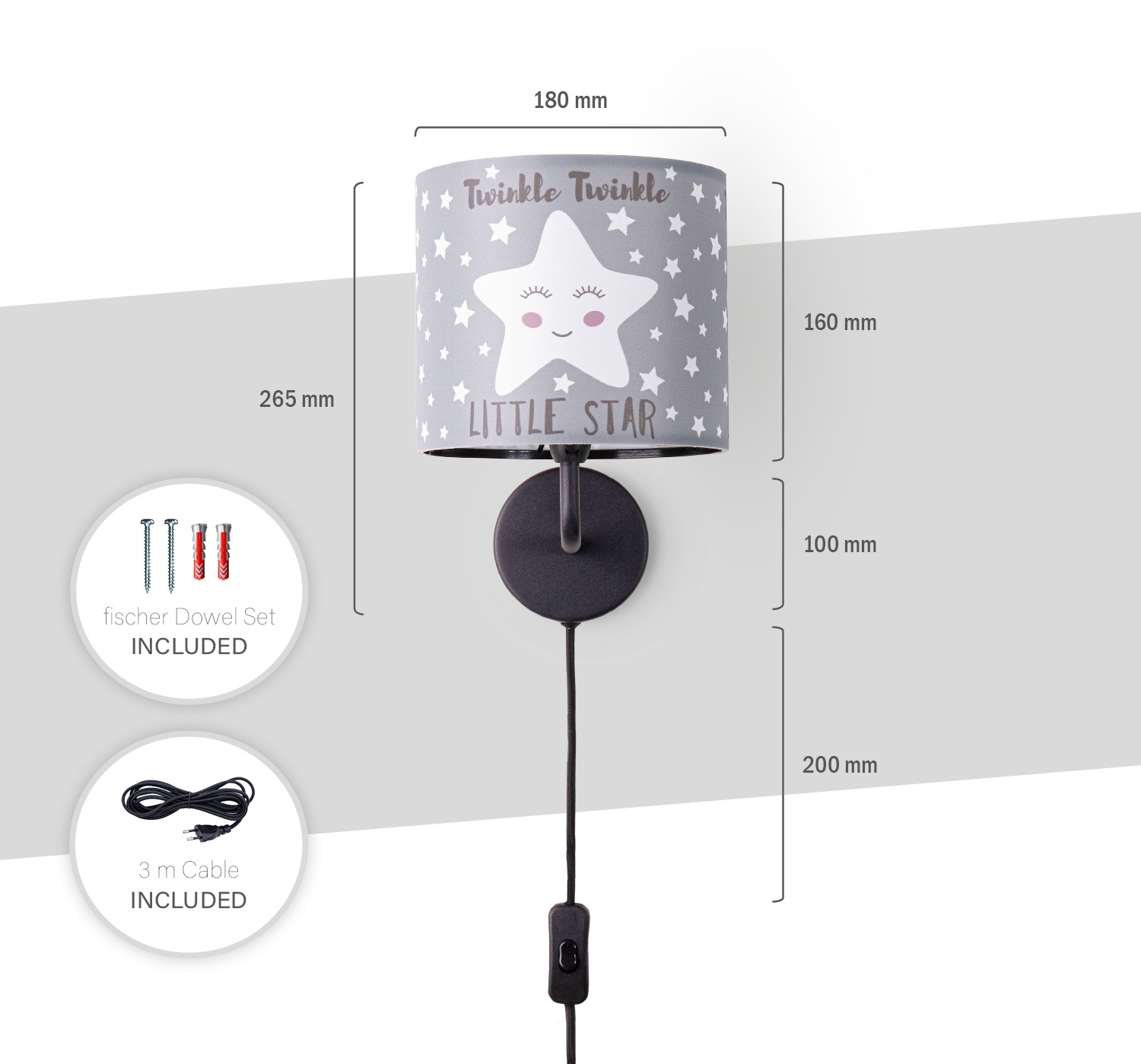 Paco Home Wandleuchte »Aleyna 105«, 1 flammig, Leuchtmittel E14 | ohne Leuchtmittel, Kinderlampe Babyzimmer Kinderzimmer âˆ…18cm Sterne Kabel 3m E14