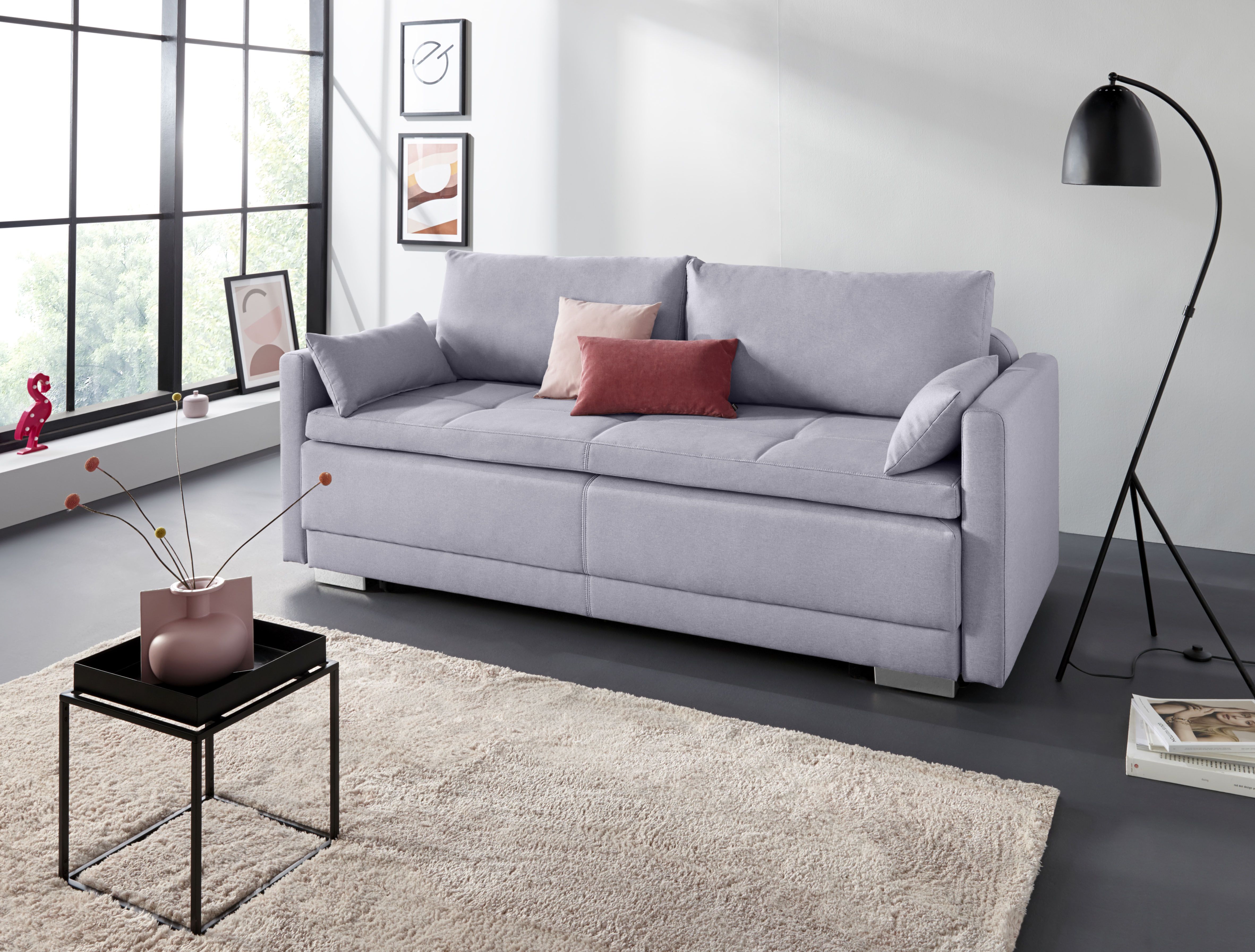 OTTO home "Berlin, B: 218 cm, Liegel. 160x198 cm, Boxspring" Dauerschlafsofa mit Boxspring inklusive 2 Zierkissen & Bettkasten