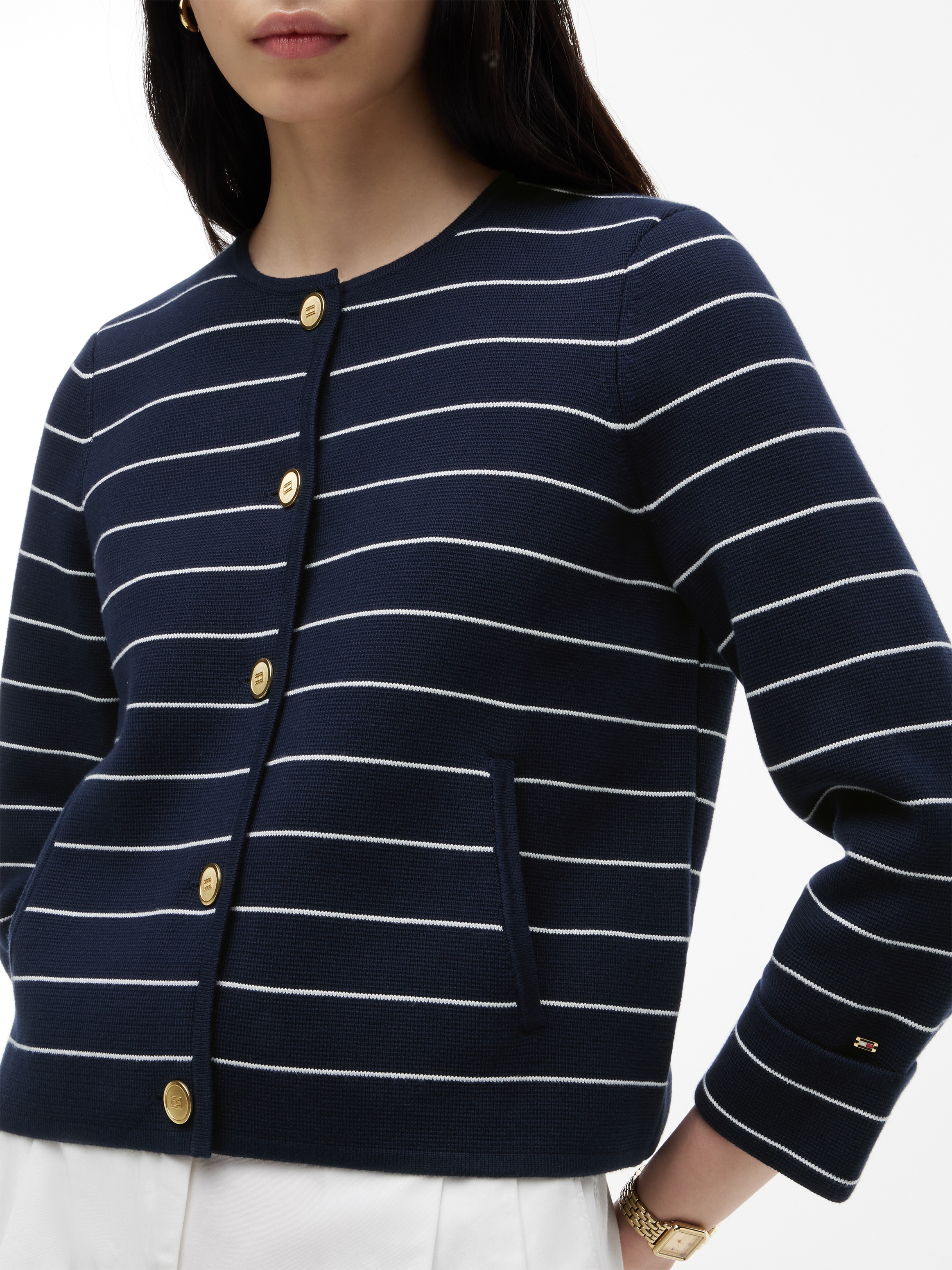 Tommy Hilfiger Strickjacke »GOLD BUTTON LS CARDI« Baumwolle, goldfarbene Knöpfe