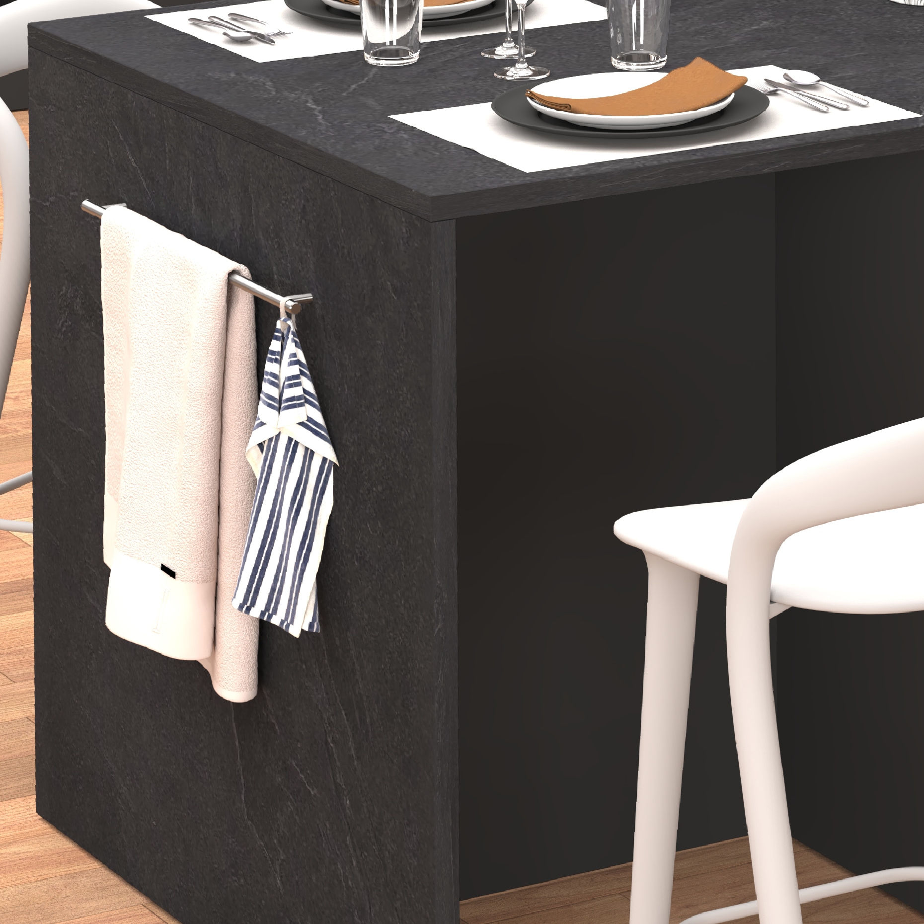 KOCHSTATION Kücheninsel »KS-Sole, Kochinsel, Küchenarbeitsblock, Arbeitsinsel, Made in Italy« Breite 167,5 cm, 2 Apothekerauszüge, 2 Essplätze, 1 offenes Regal