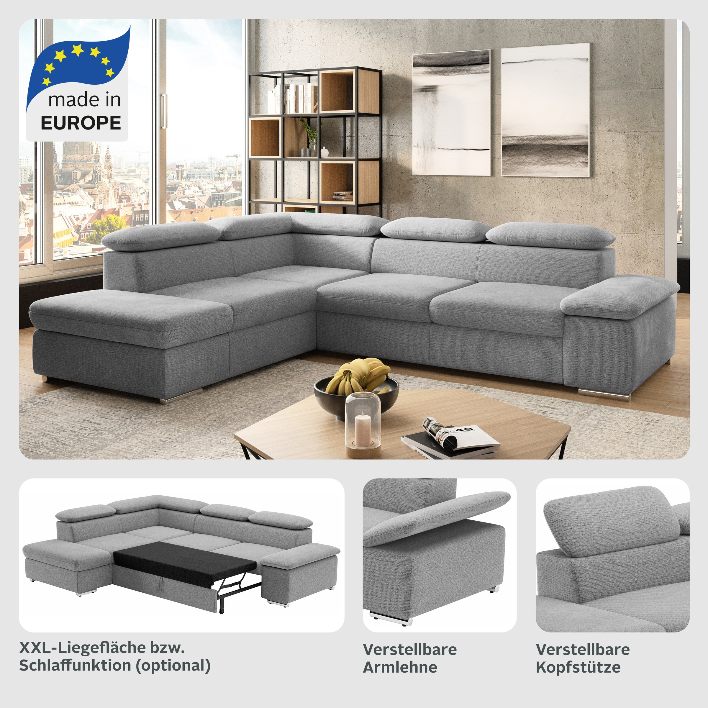 Thumbnail - Ecksofa Valantine V, wahlweise mit Bettfunktion