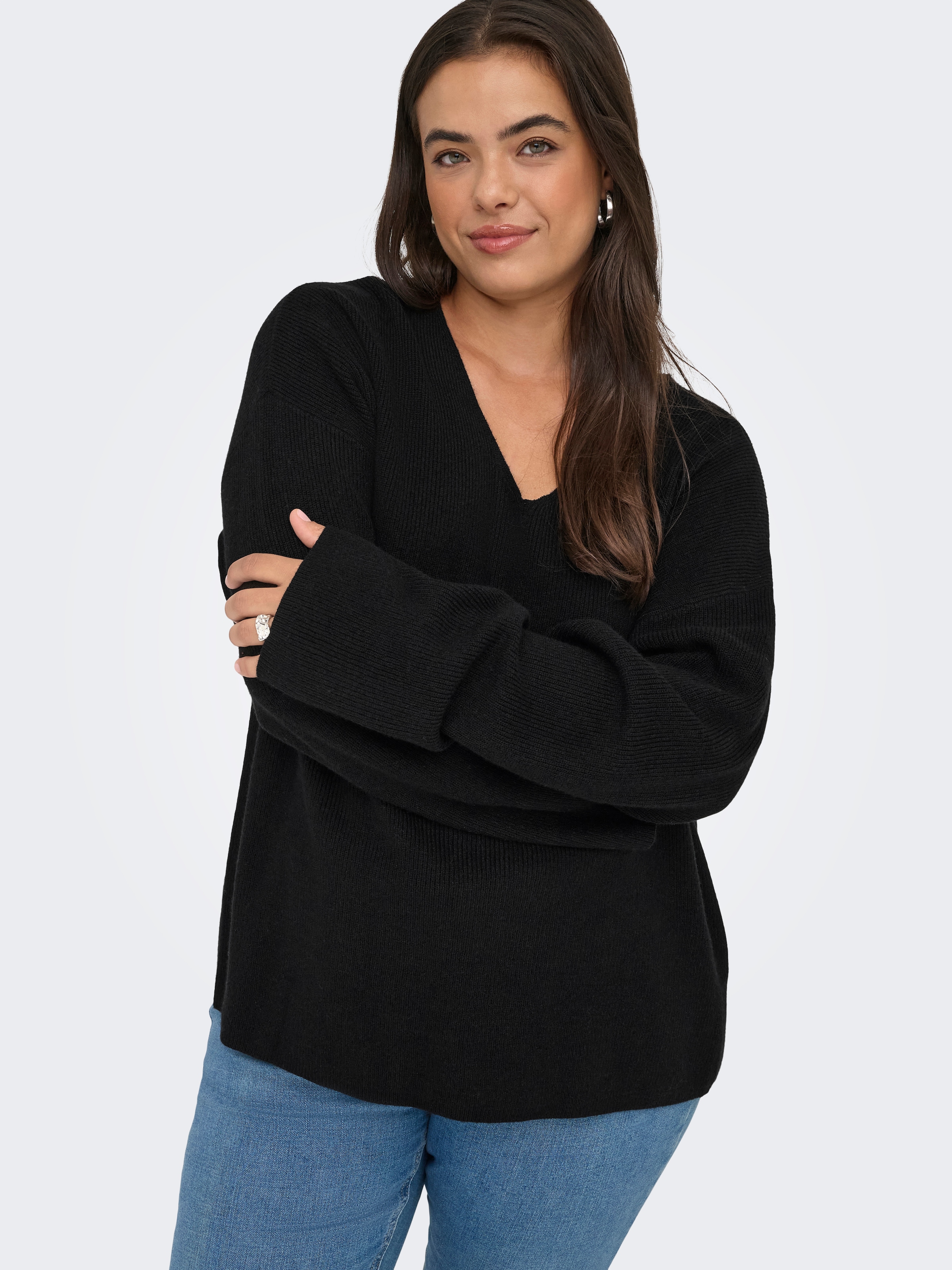 ONLY CARMAKOMA V-Ausschnitt-Pullover "CARIBI LS RIB LOOSE V-NECK CC KNT" günstig online kaufen
