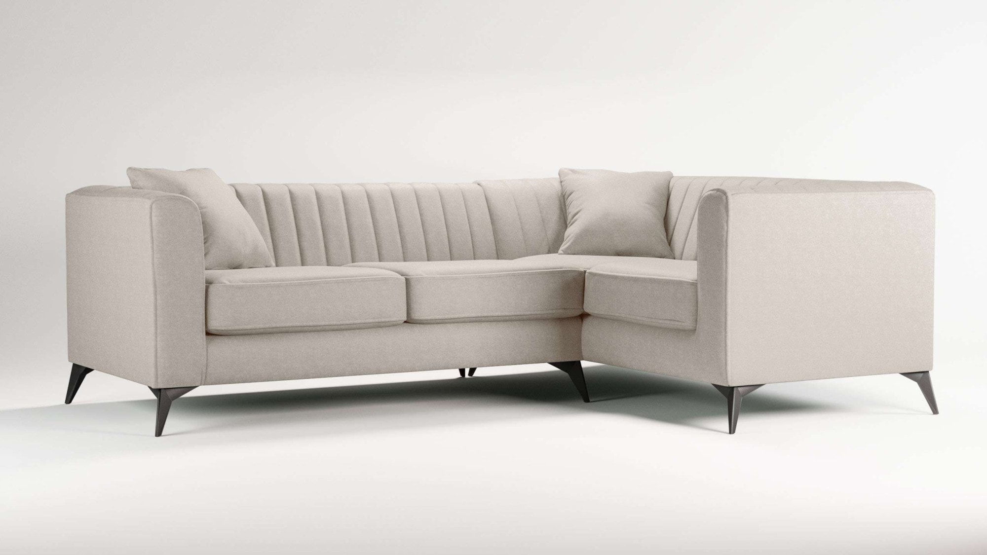 Places of Style Ecksofa »MATTHEW L-Form ideal für kleine Räume, Maße B/T/H: 240/167/74 cm«, elegantes Designsofa, Steppung im Rücken, incl. Zierkissen