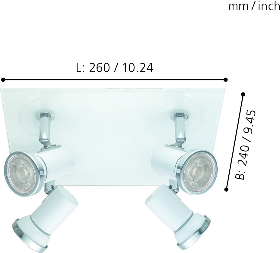 EGLO Deckenspot »TAMARA 1 Deckenstrahler, Stahl und Glas, GU10, IP44, Badezimmerlampe« GU10 Warmweiß Spot, L24 x B26 cm, weiß, chrom, 4X2,8W inkl.