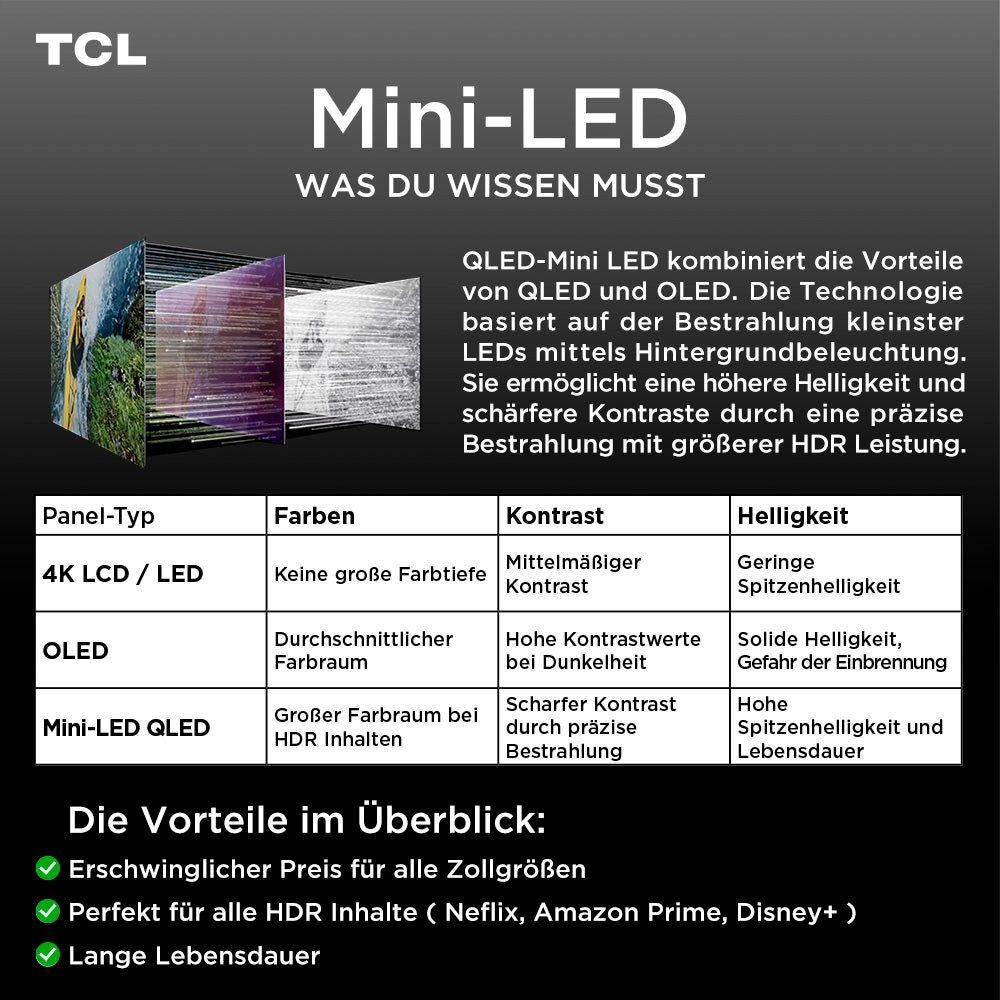 TCL Mini-LED-Fernseher »85T8D« 215 cm/85 ″ Smart-TV QD-Mini LED, AiPQ Pro Prozessor, 144Hz, ONKYO 2.1, Apple AirPlay 2