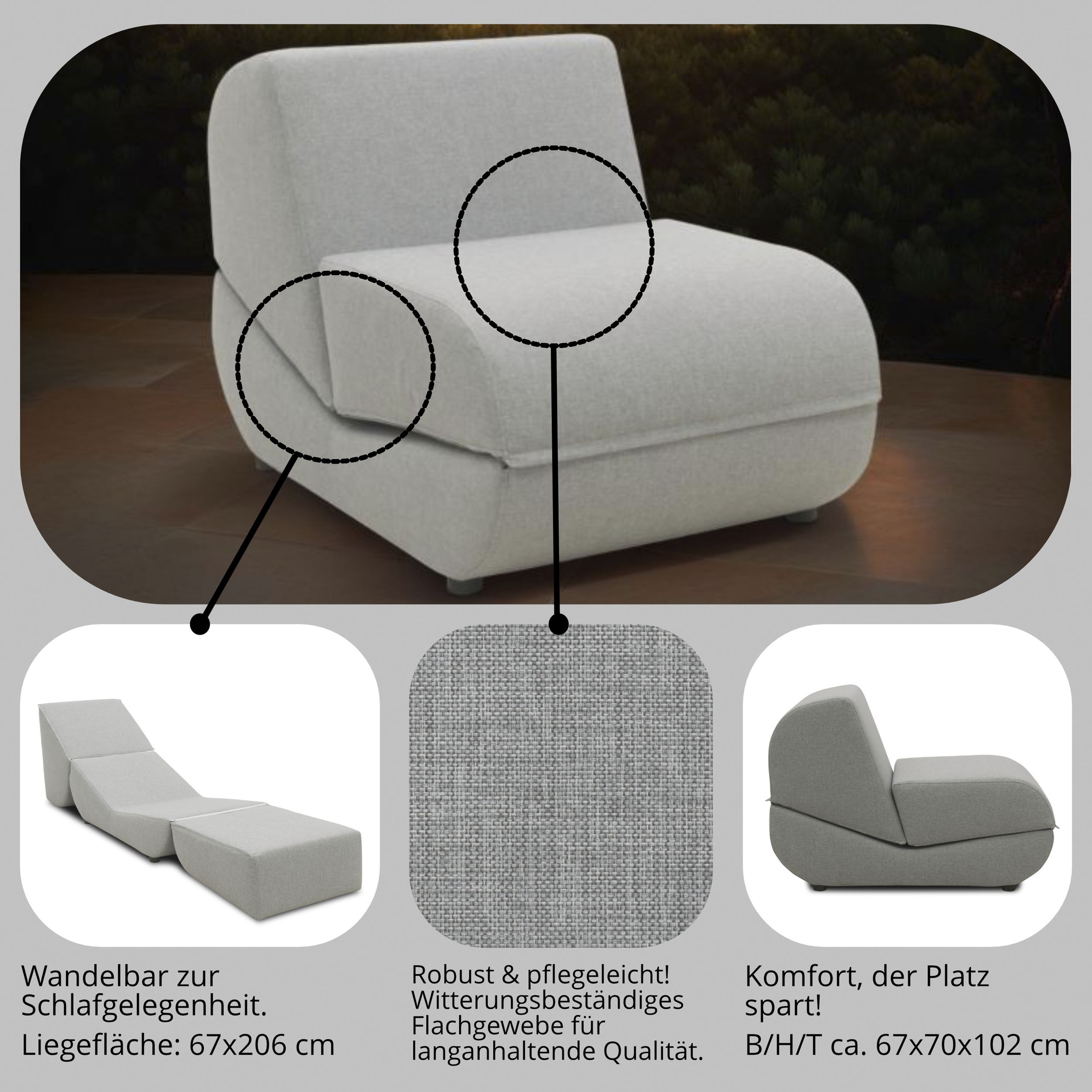 DOMO collection Loungesessel »VENDY Outdoor«, (1 St.), Zum Schlaf-und Relaxsessel wandelbar