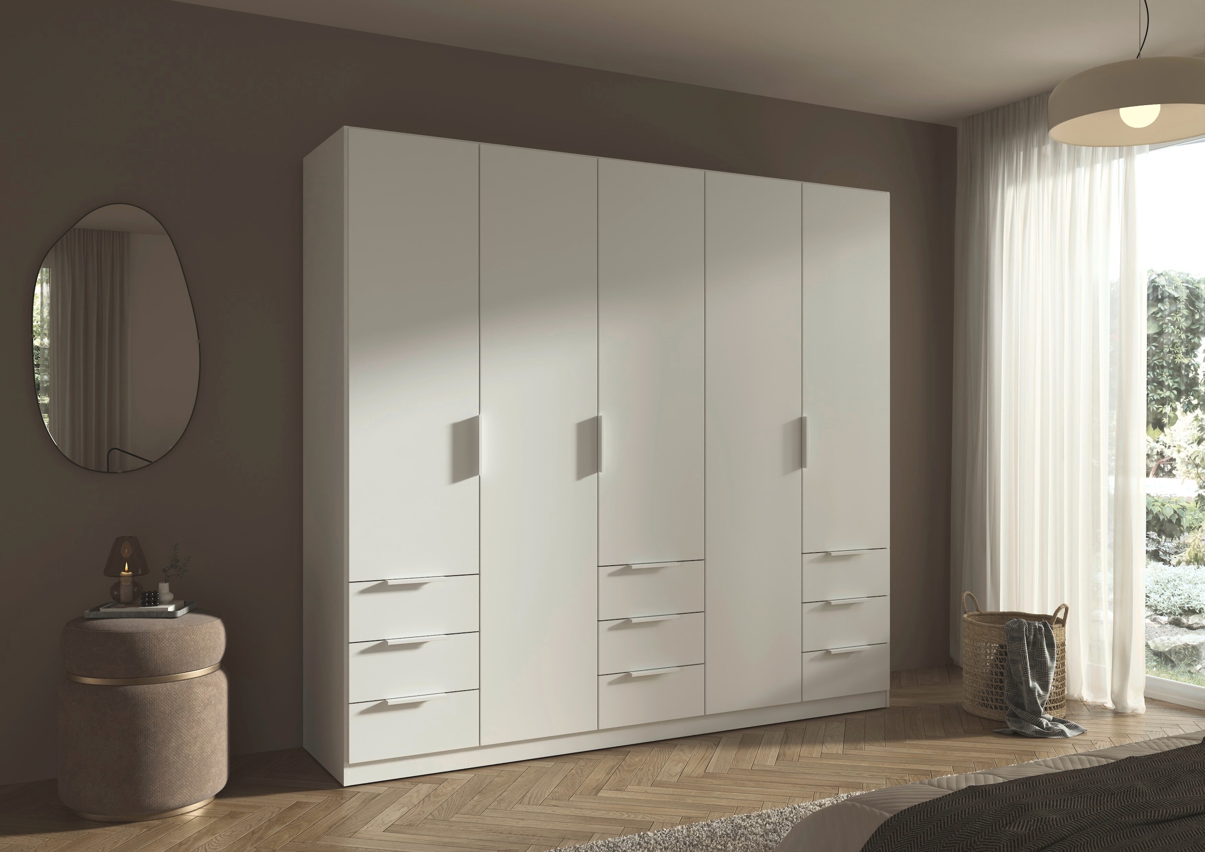 OTTO home Kleiderschrank »Mehrzweckschrank Schrank Schlafzimmer Garderobe Mietswohnung XEELINA« Mehr Flexibilität durch variable Schubladenanordnung MADE IN GERMANY