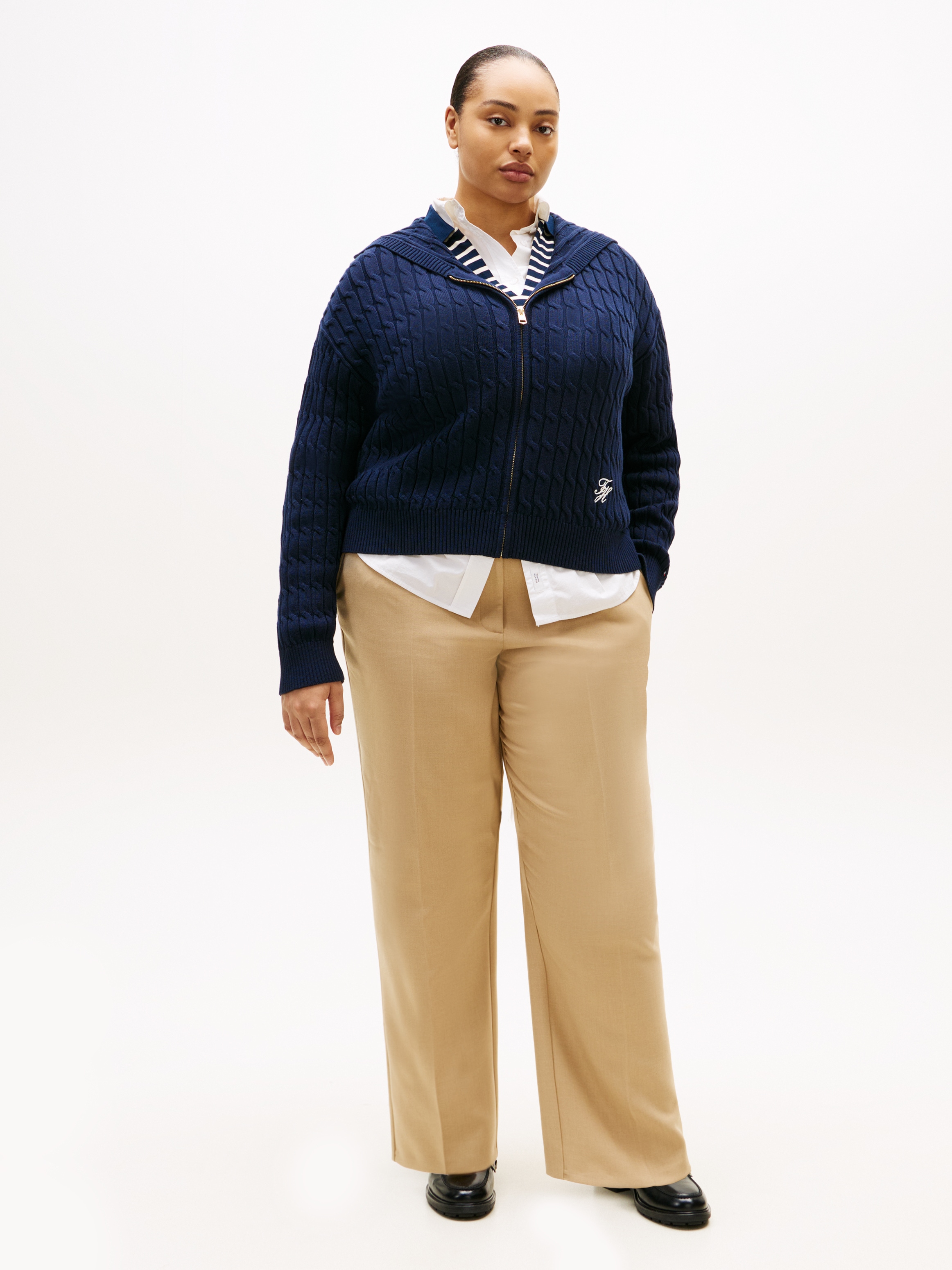 Tommy Hilfiger Curve Kapuzenstrickjacke »CRV CO CABLE MID GG LS ZIP HOODY«