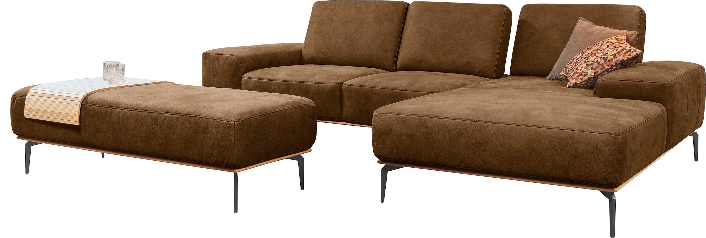 W.SCHILLIG Ecksofa »run, Designsofa mit tollem Sitzkomfort, bequem, L-Form«, mit Holzsockel, Füße in Schwarz pulverbeschichtet, Breite 279 cm