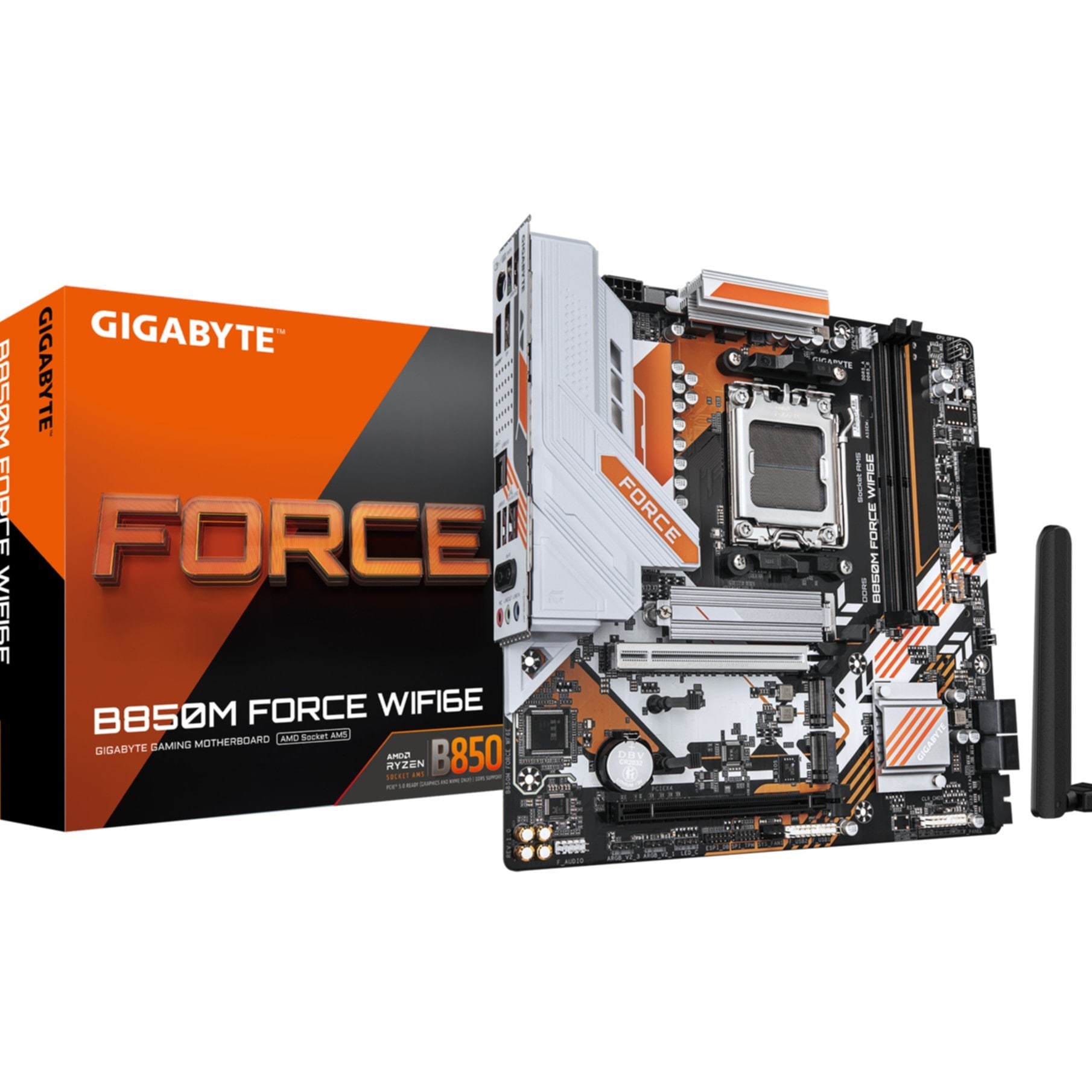 GIGABYTE Mainboard "B850M FORCE WIFI6E Mainboard – Unterstützt AMD Ryzen 9000 Serie Prozes", B:26,8cm H:7,1cm T:27,2cm, orange, Mainboards