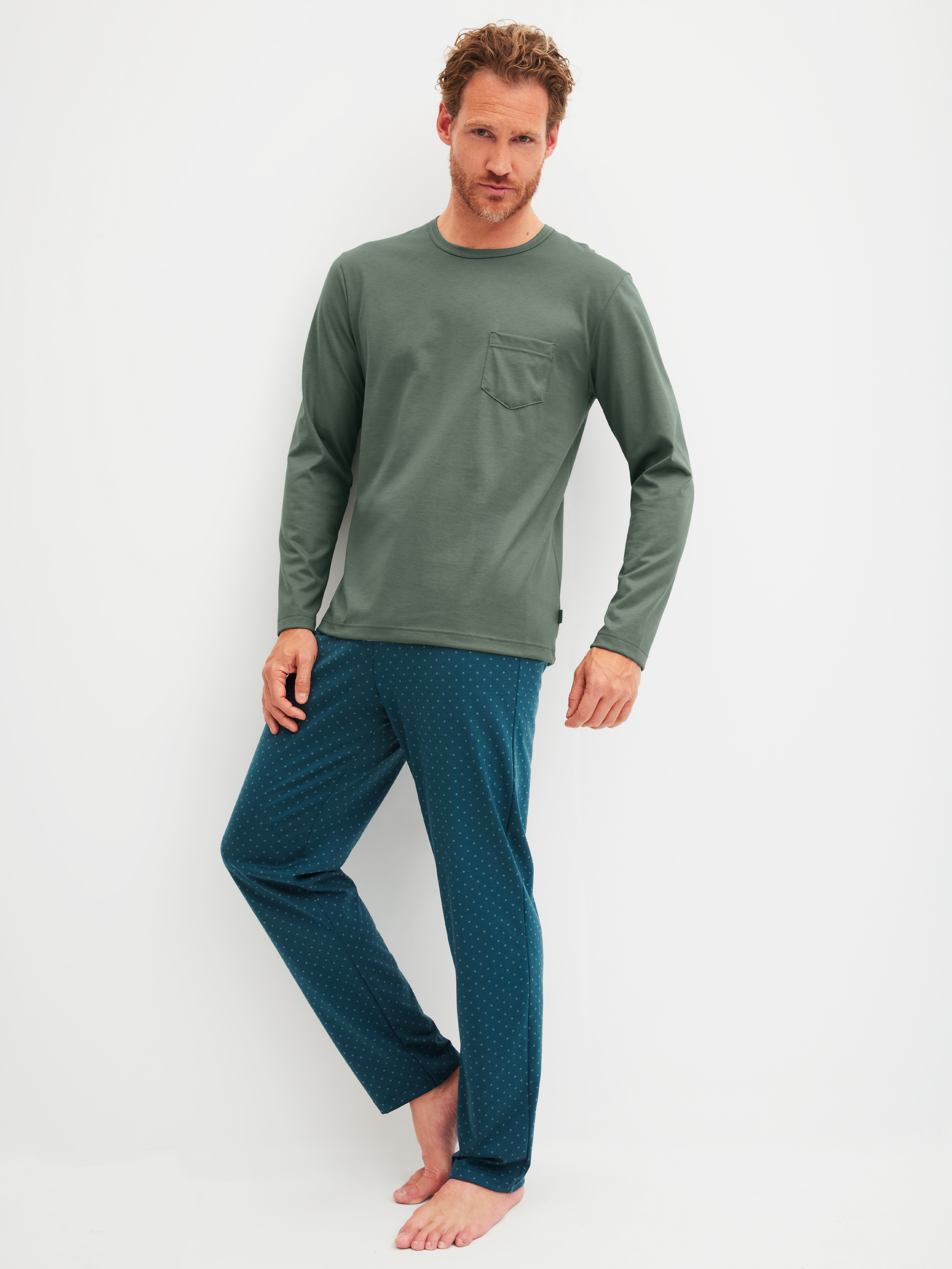 CALIDA Schlafanzug "Relax Imprint 2" 2 tlg. Langarm-Shirt & Hose mit geradem Bein
