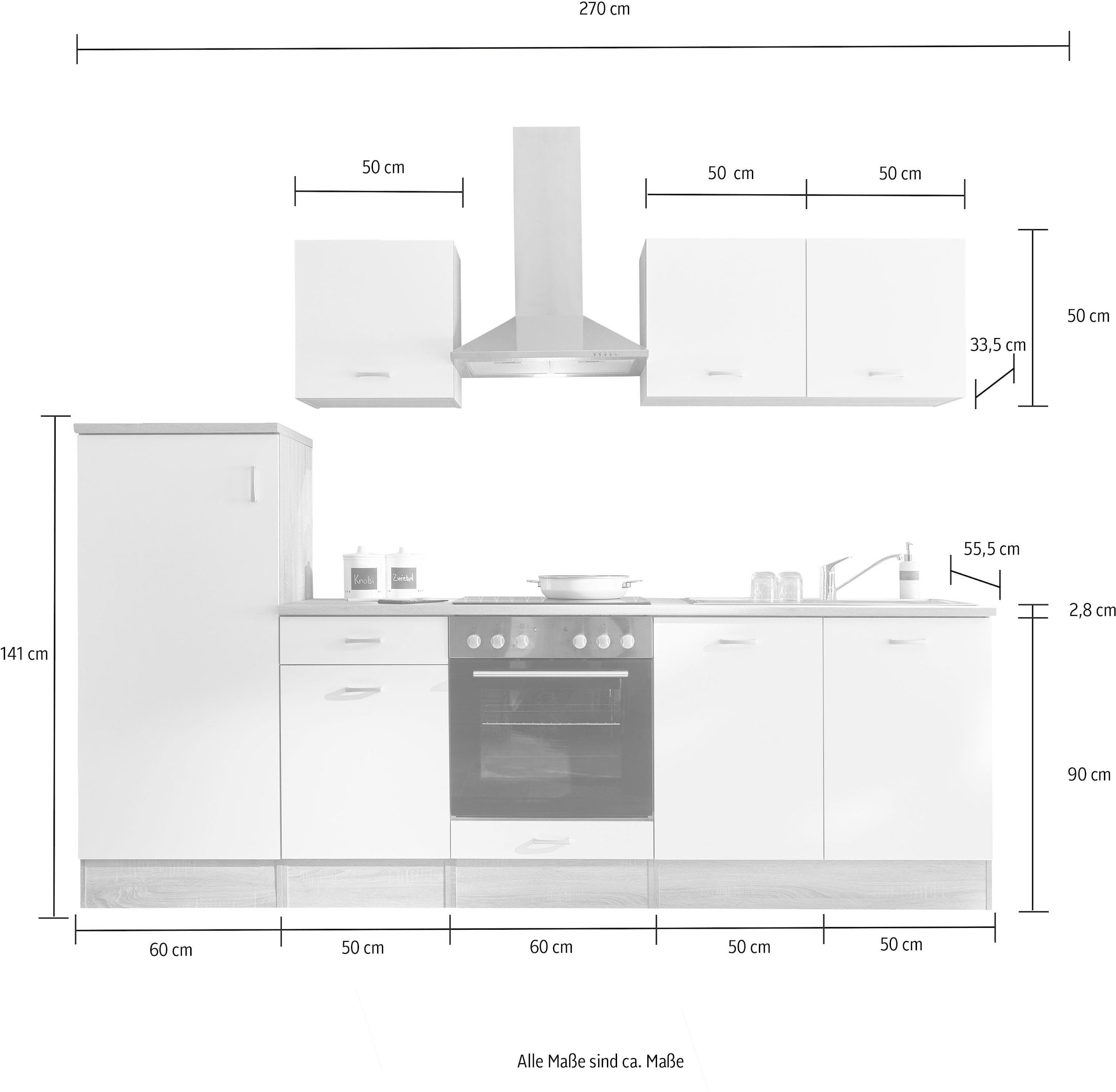 Küchenzeile 270 wahlweise Geräten E- BAUR by cm, Breite bestellen »Andy«, Balculina | mit BASIC