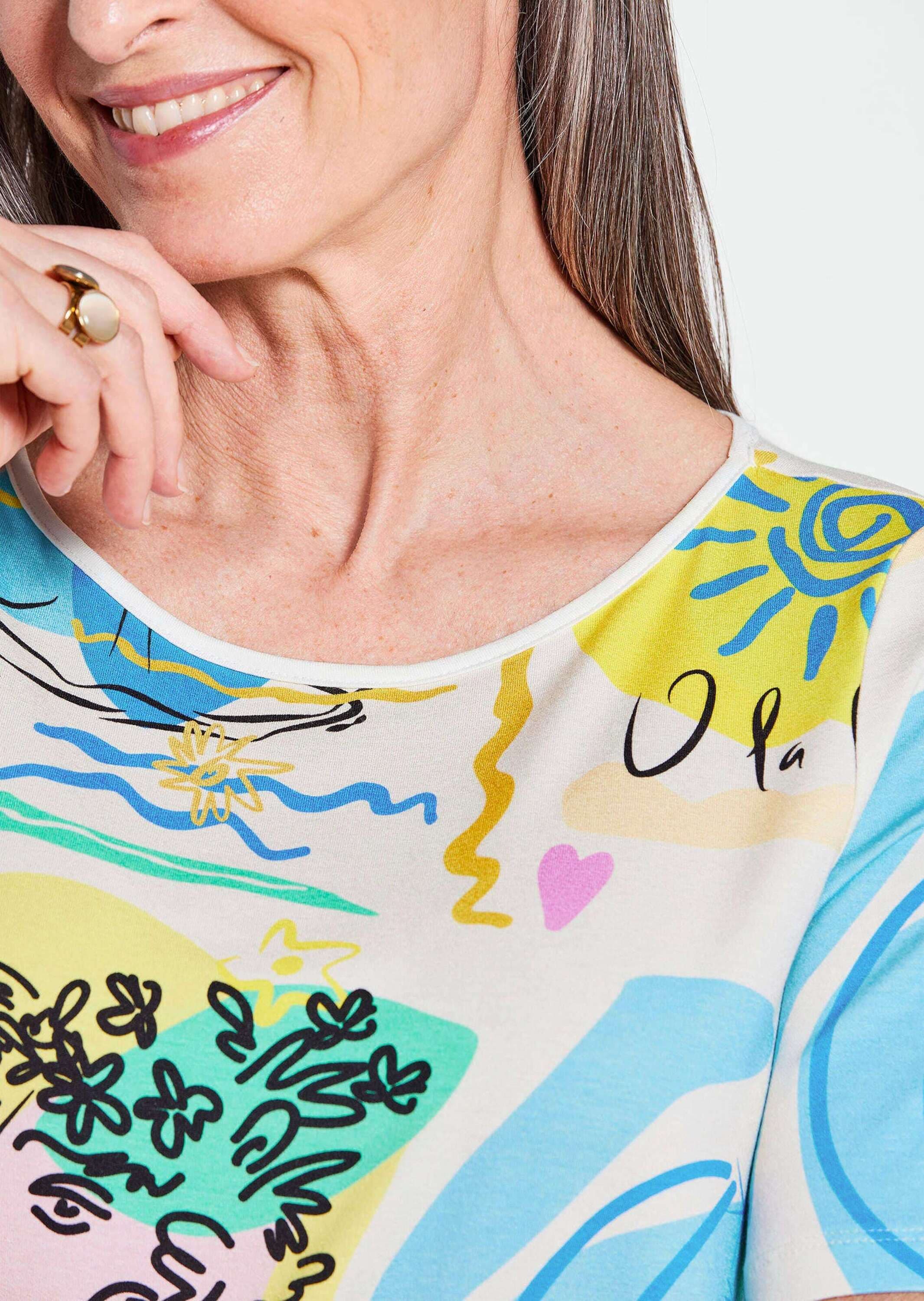GOLDNER Kurzarmshirt »Kurzgröße Blusenshirt mit Allover-Design«