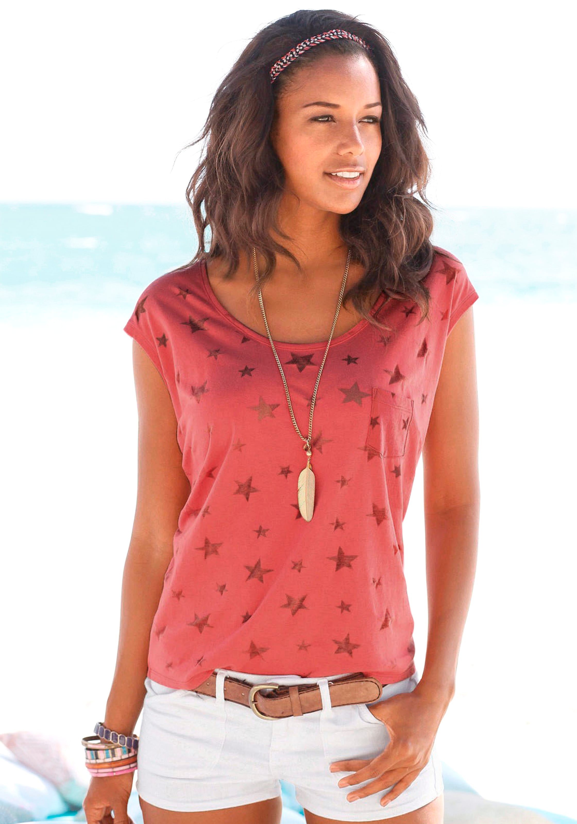 Beachtime Kurzarmshirt "mit leicht transparenten Sternen" 2er-Pack, aus wei günstig online kaufen