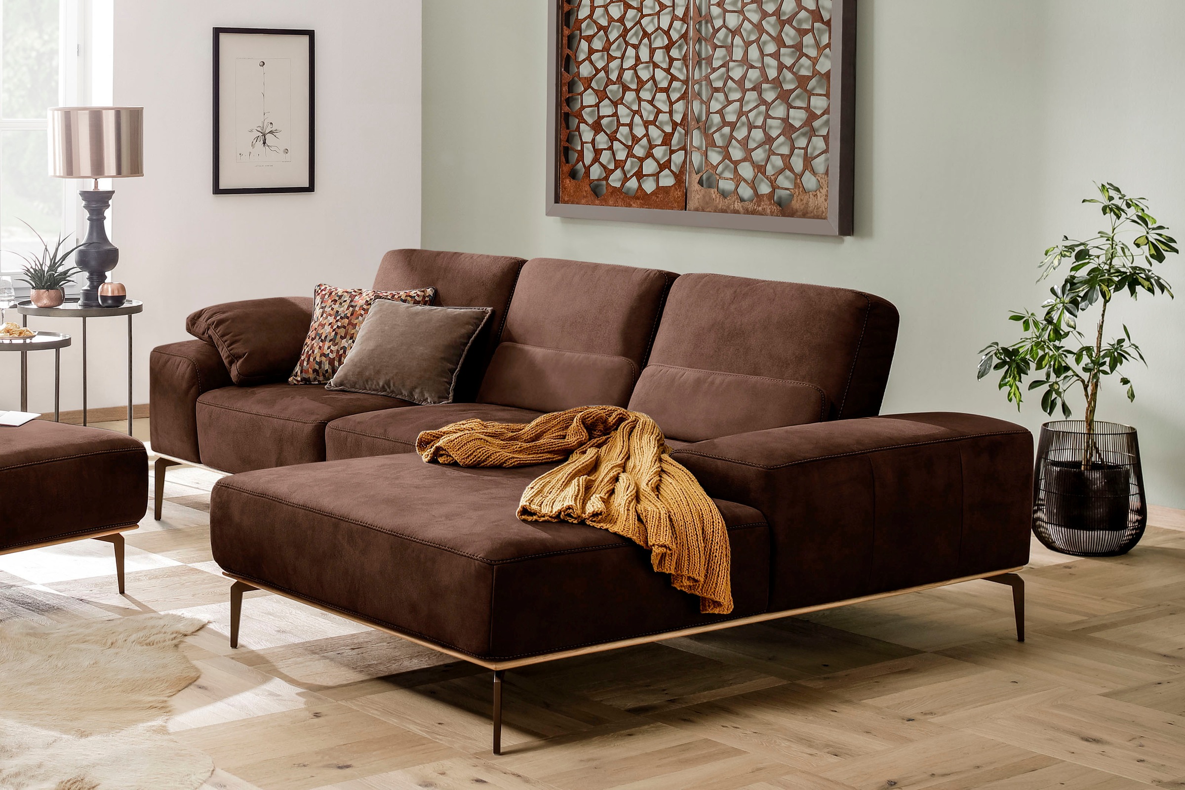 W.SCHILLIG Ecksofa "run", mit Holzsockel, Füße in Bronze pulverbeschichtet, günstig online kaufen