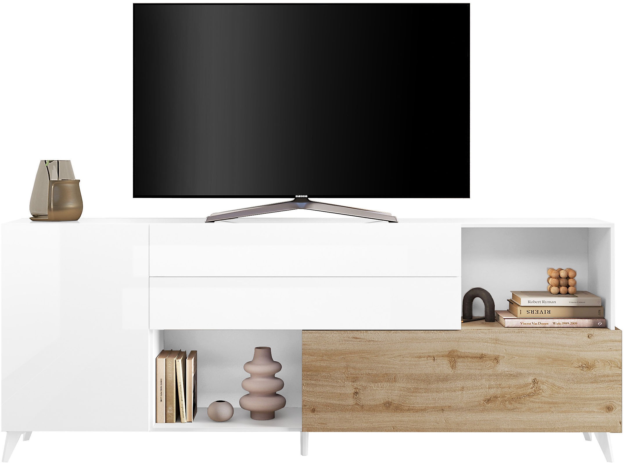 Home affaire Sideboard "Monaco in Breite 241 cm, Anrichte mit Tür, Klappe und 2 Schubkästen" Stauraumschrank – sanftes Schließen, edles Design, viel Platz