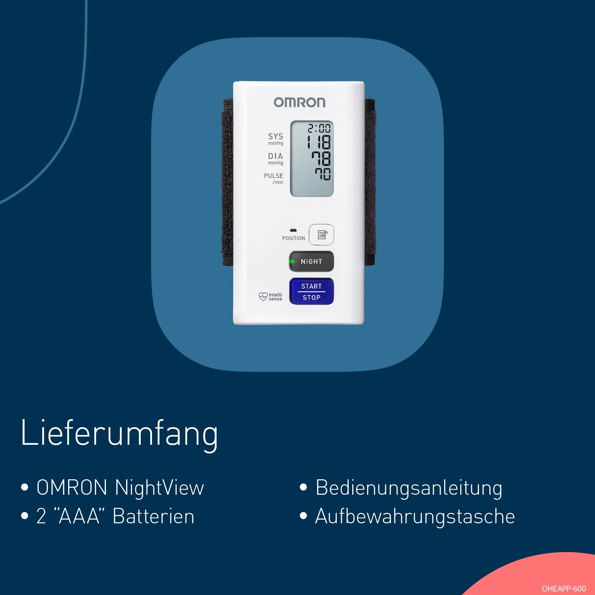 Omron Handgelenk-Blutdruckmessgerät »NightView«, geräuschlos, komfortabel, zur nächtlichen Blutdruckmessung zu Hause