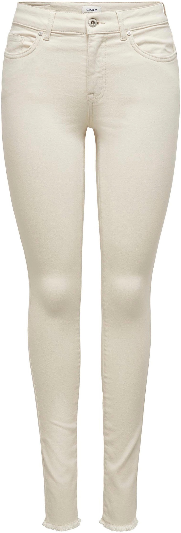 Skinny-fit-Jeans ONLY "ONLBLUSH LIFE MID SK AK RW DOT019", Damen, Gr. XS (34), Länge 34, beige (ecru), Denim/Jeans, Obermaterial: 92% Baumwolle, 6% Elastomultiester, 2% Elasthan, unifarben, skinny fit, Jeans 5-Pocket-Jeans 3