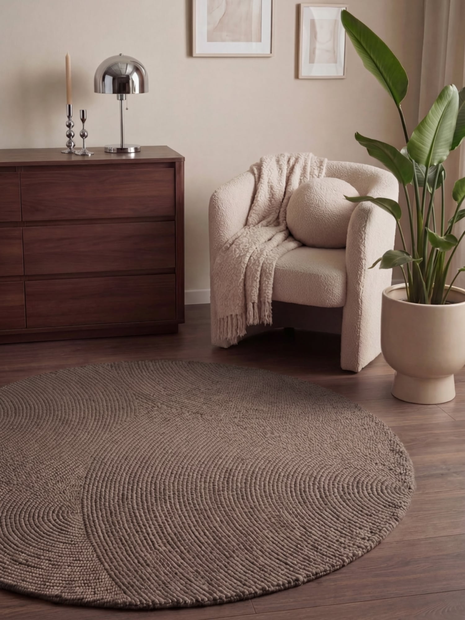 HANSE Home Wollteppich "Calmio, auch als Läufer und in rund" rund 18 mm Höhe Handgetuftet, Wolle, Natur, Wohnzimmer, Schlafzimmer, Skandi, Hygge