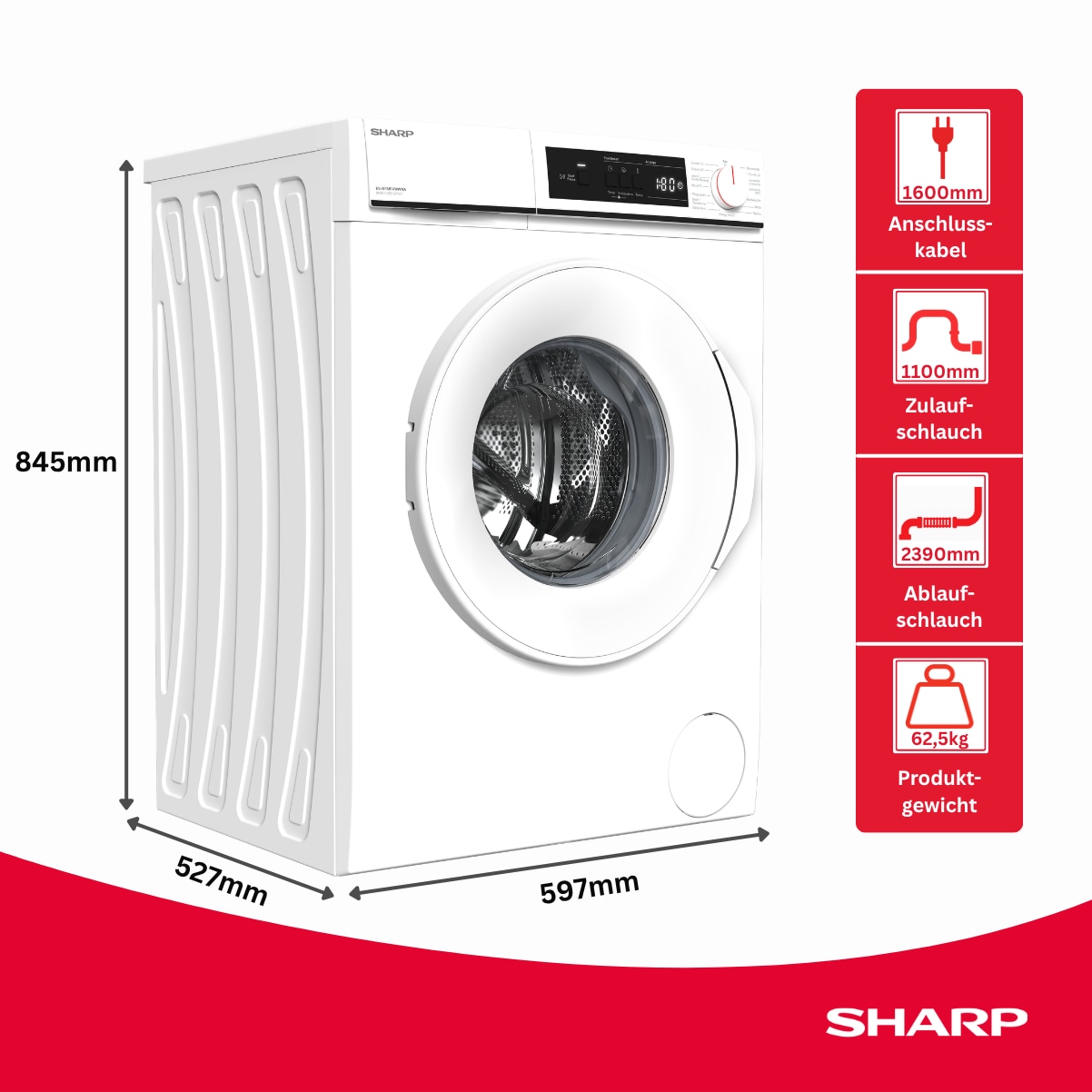 Sharp Waschmaschine »ES-NFA814WWNA-DE« 8 kg 1400 U/min AllergySmart für Allergiker: Entfernt bestimmte Allergene & Bakterien