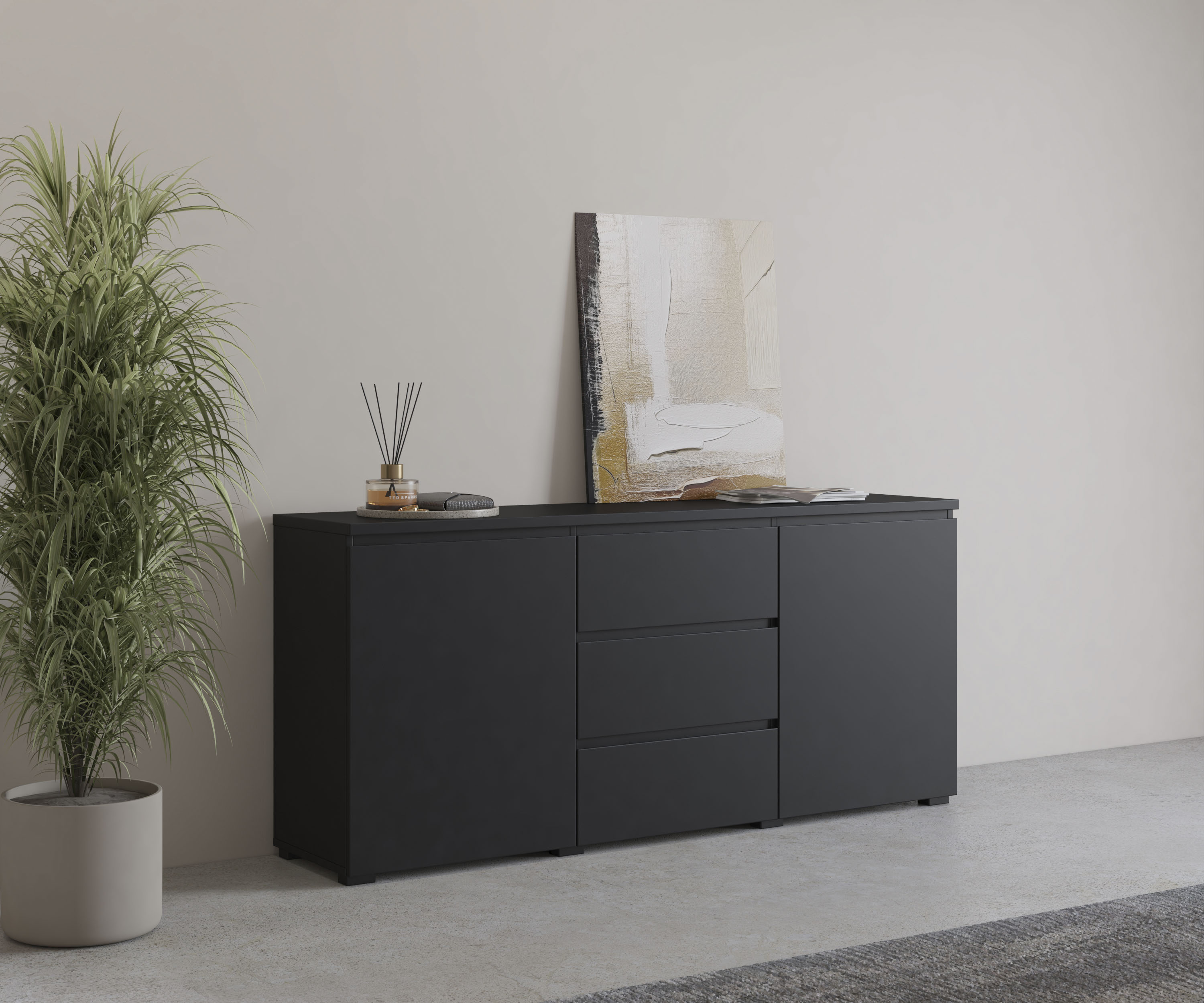 OTTO home Sideboard "Modo, Breite 150 cm, moderne grifflose Kommode 2Türen/3 SK" Schubladenkommode mit viel Stauraum, Einlegeböden verstellbar