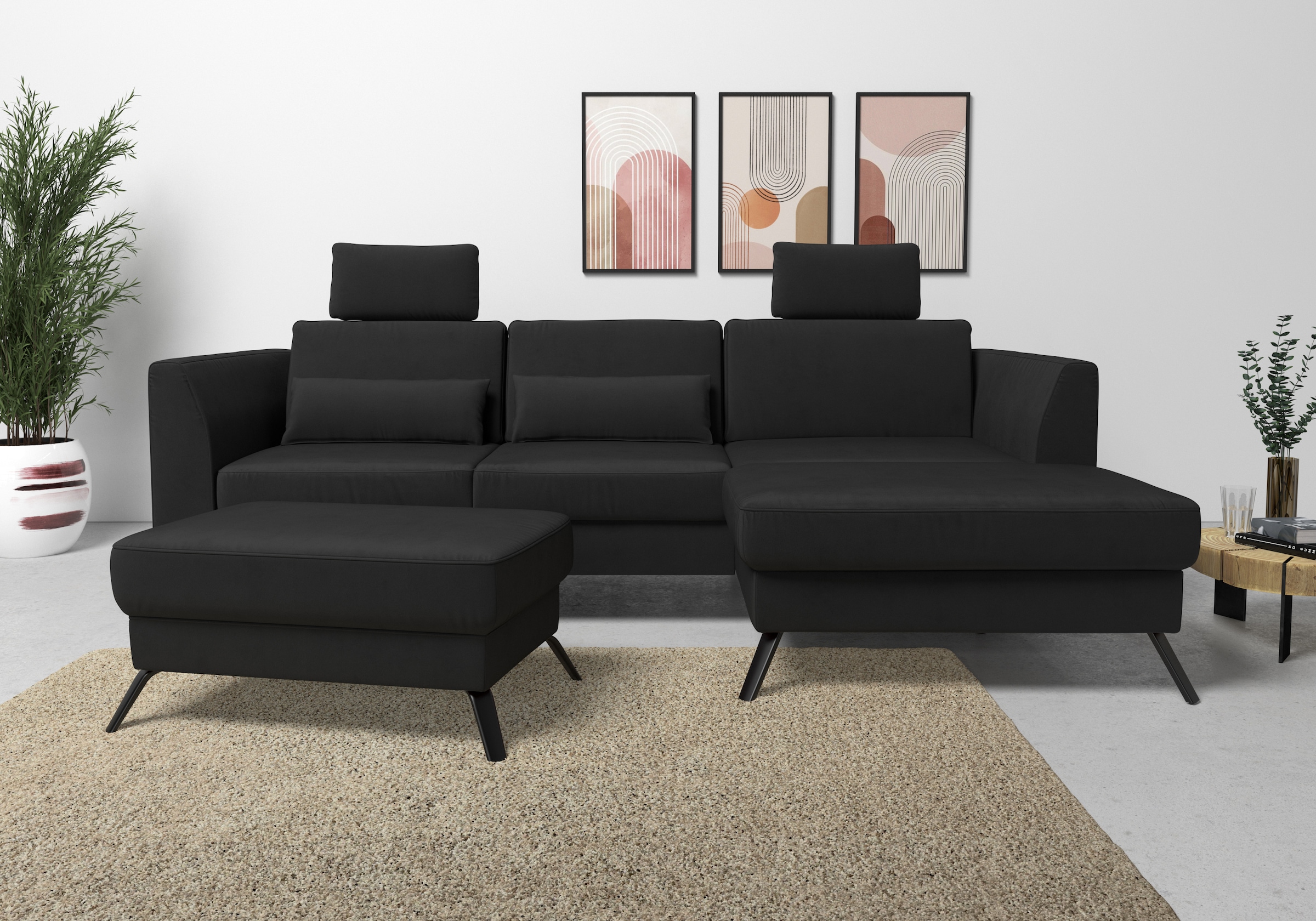 Hocker SIT & MORE "Olsen", schwarz, B:89cm H:48cm T:59cm, 100% Polyester, Hocker, Hocker