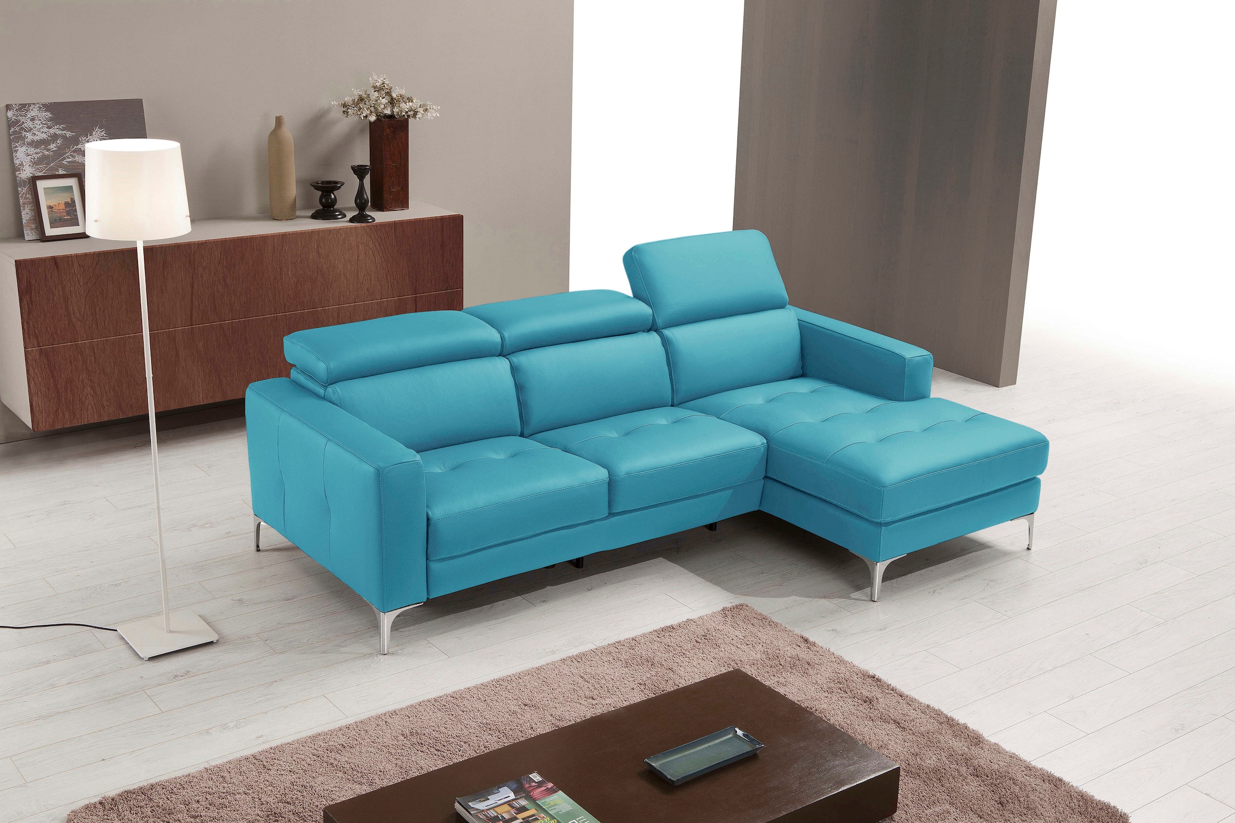 Egoitaliano Ecksofa "Matt, erstklassiger Sitzkomfort, aufwendige Detailverarbeitung, L-Form" mit verstellbaren Kopfteilen zum Relaxen