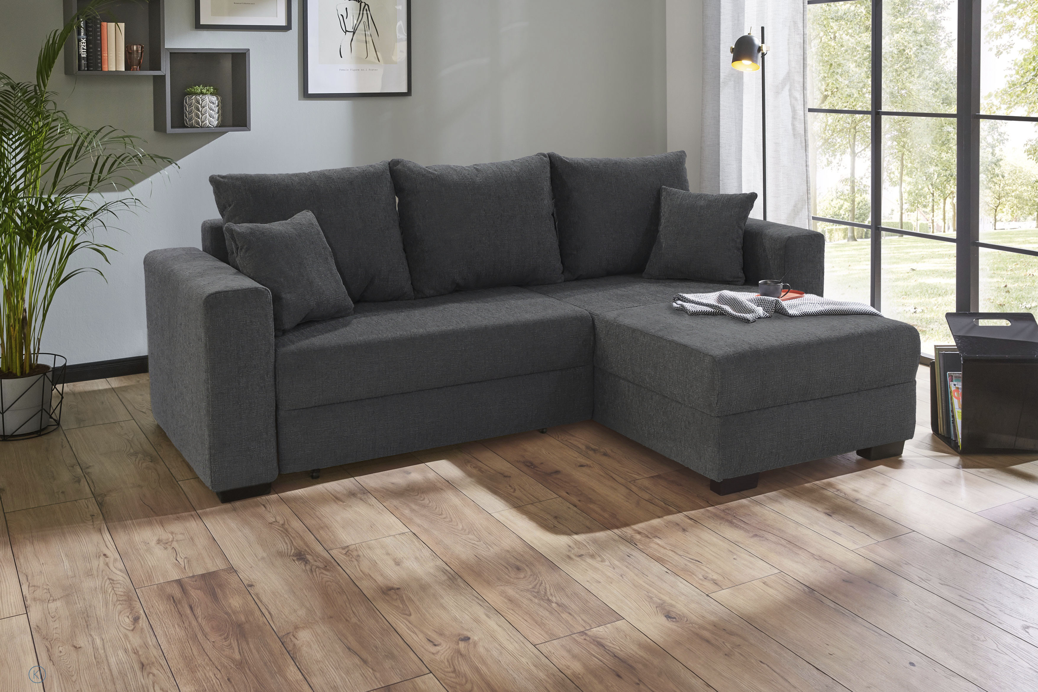 Jockenhöfer Gruppe Ecksofa "Ecksofa Elmau, Größe Ottomane: L, B:235cm, optional mit Topper" mit Schlaffunktion, Topper, Bettkasten & 2 Zierkissen