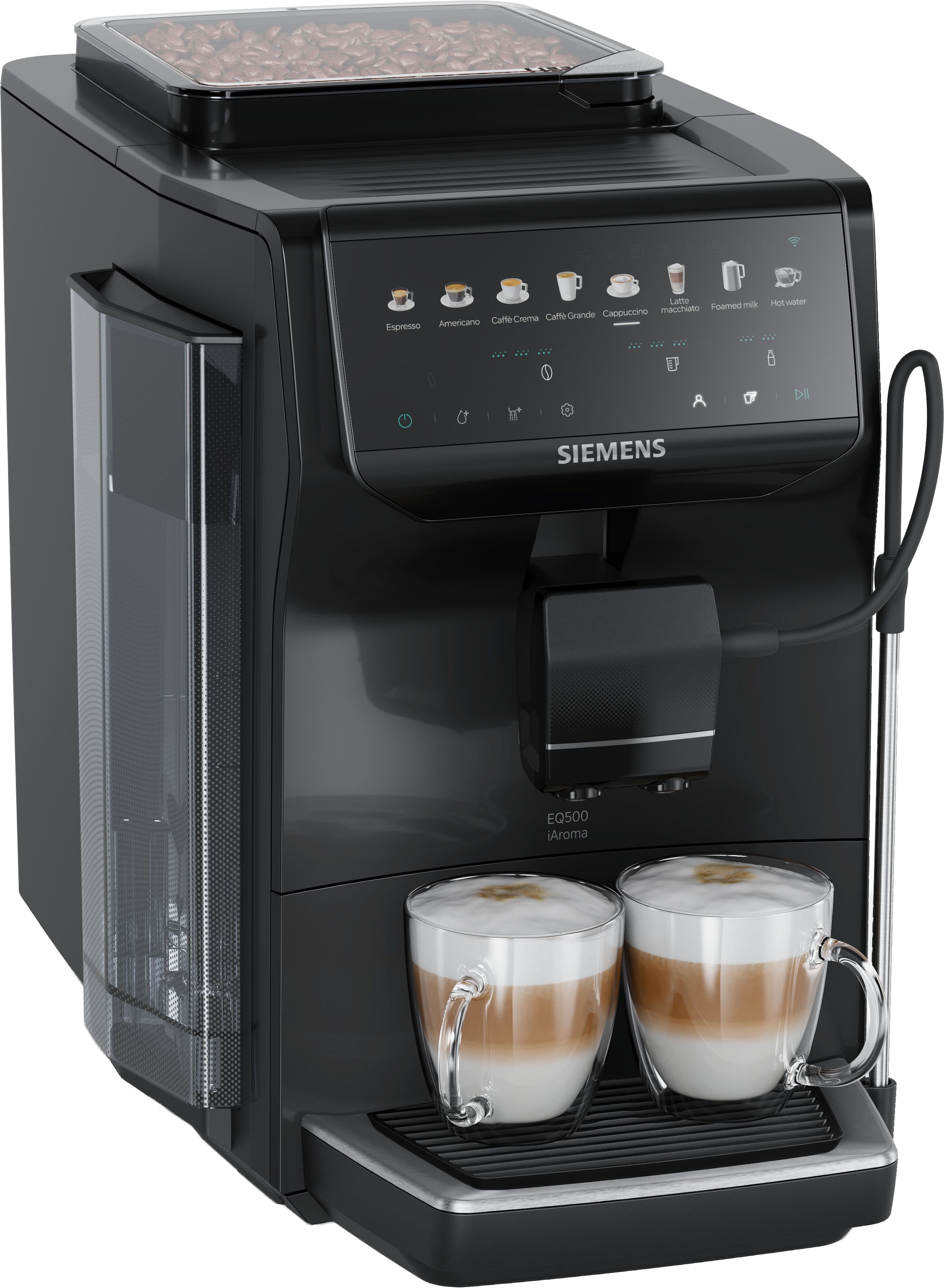 "SIEMENS Kaffeevollautomat ""TP553E19"", schwarz (klavierlack schwarz), B:27,2cm H:37,8cm T:47,2cm, Kaffeevollautomaten, Keramikmahlwerk, entnehmbare