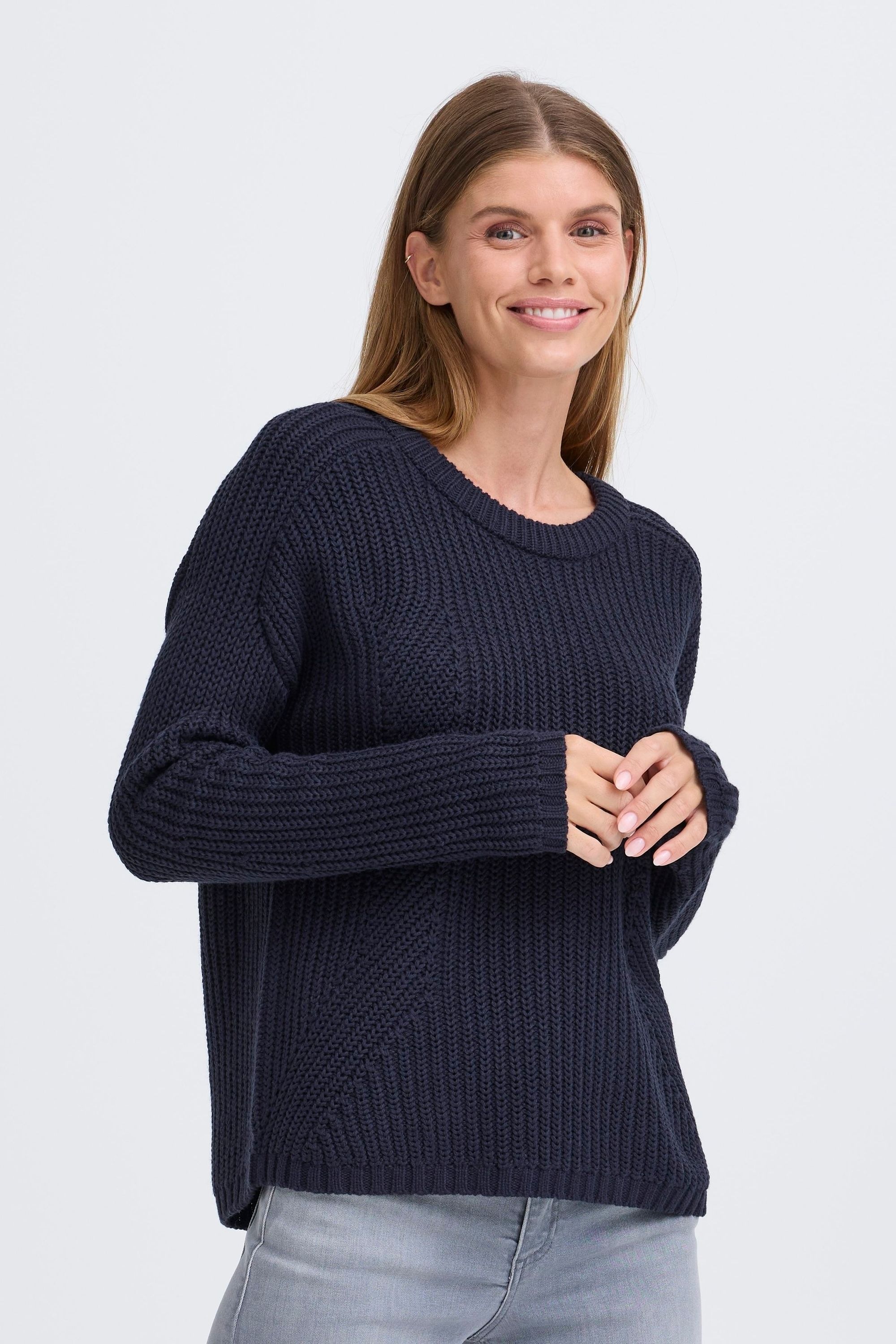Strickfleece-Pullover OXMO "Strickpullover OXFKANNA", Damen, Gr. M, blau (night sky), Obermaterial: 60% Baumwolle CO. 40% Polyacryl PAN., Pullover 2