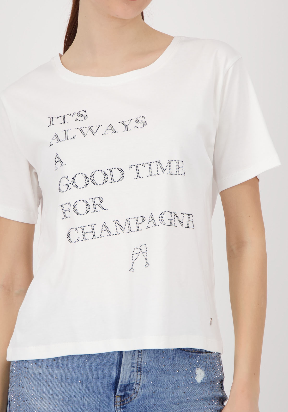 Monari T-Shirt »Shirt Schmuckschrift«, Regular fit mit Rundhalsausschnitt