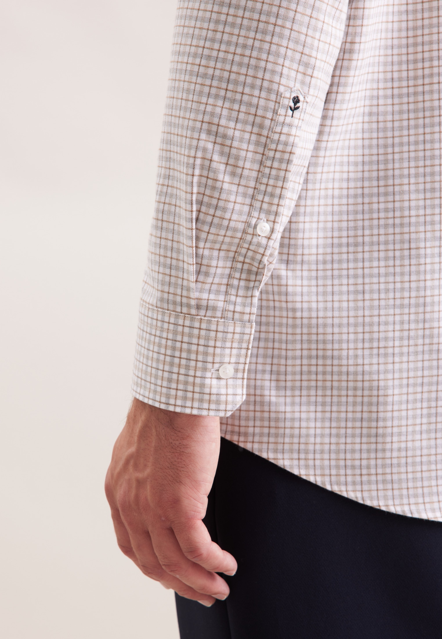 seidensticker Flanellhemd »Schwarze Rose«, Regular 1/1 Button-Down-Kragen Karo