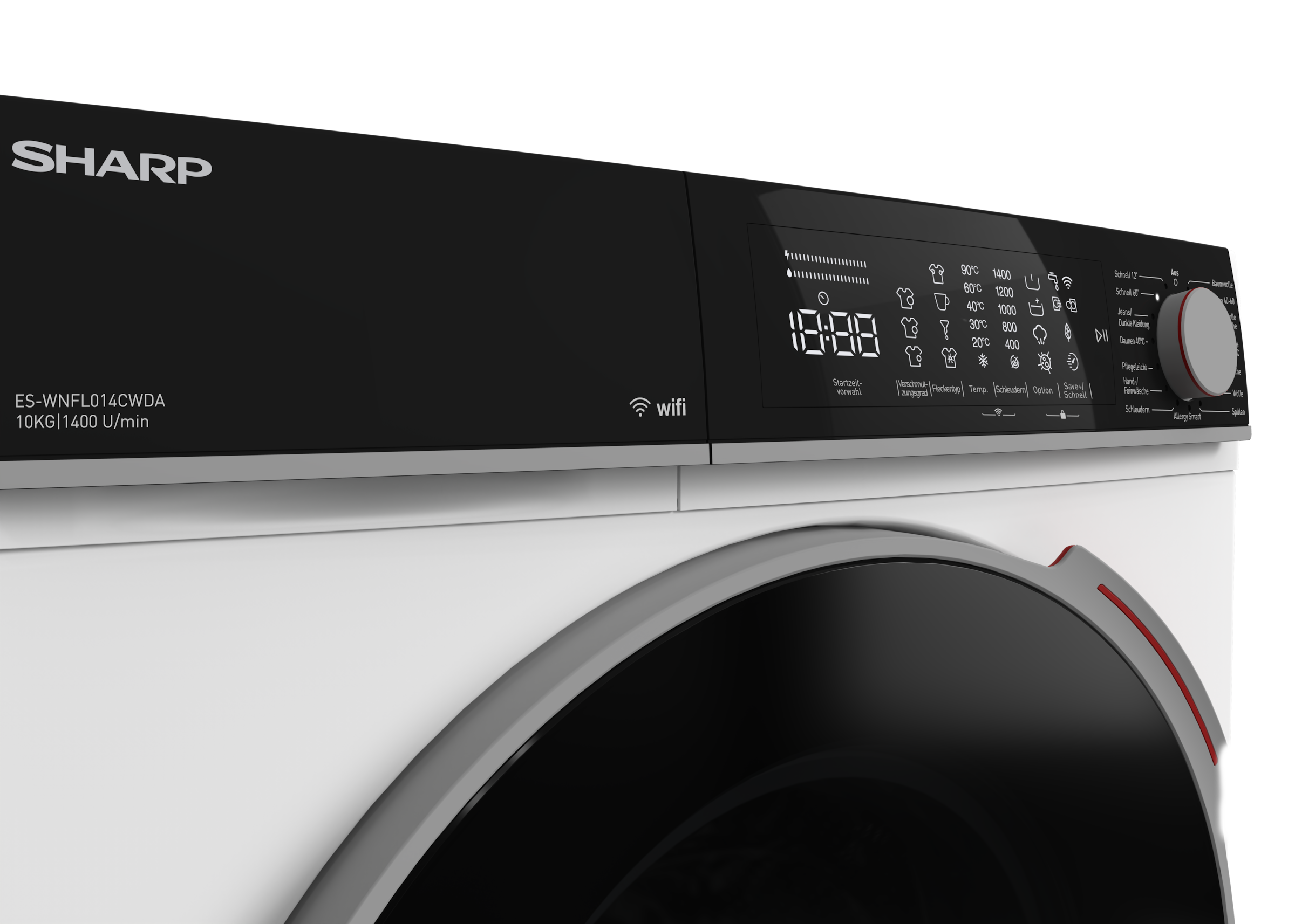 Sharp Waschmaschine High Class »ES-WNFL014CWDA-DE«, 10 kg, 1400 U/min, 10kg / +WIFI / A-20% / Fulltouch/Steam/White