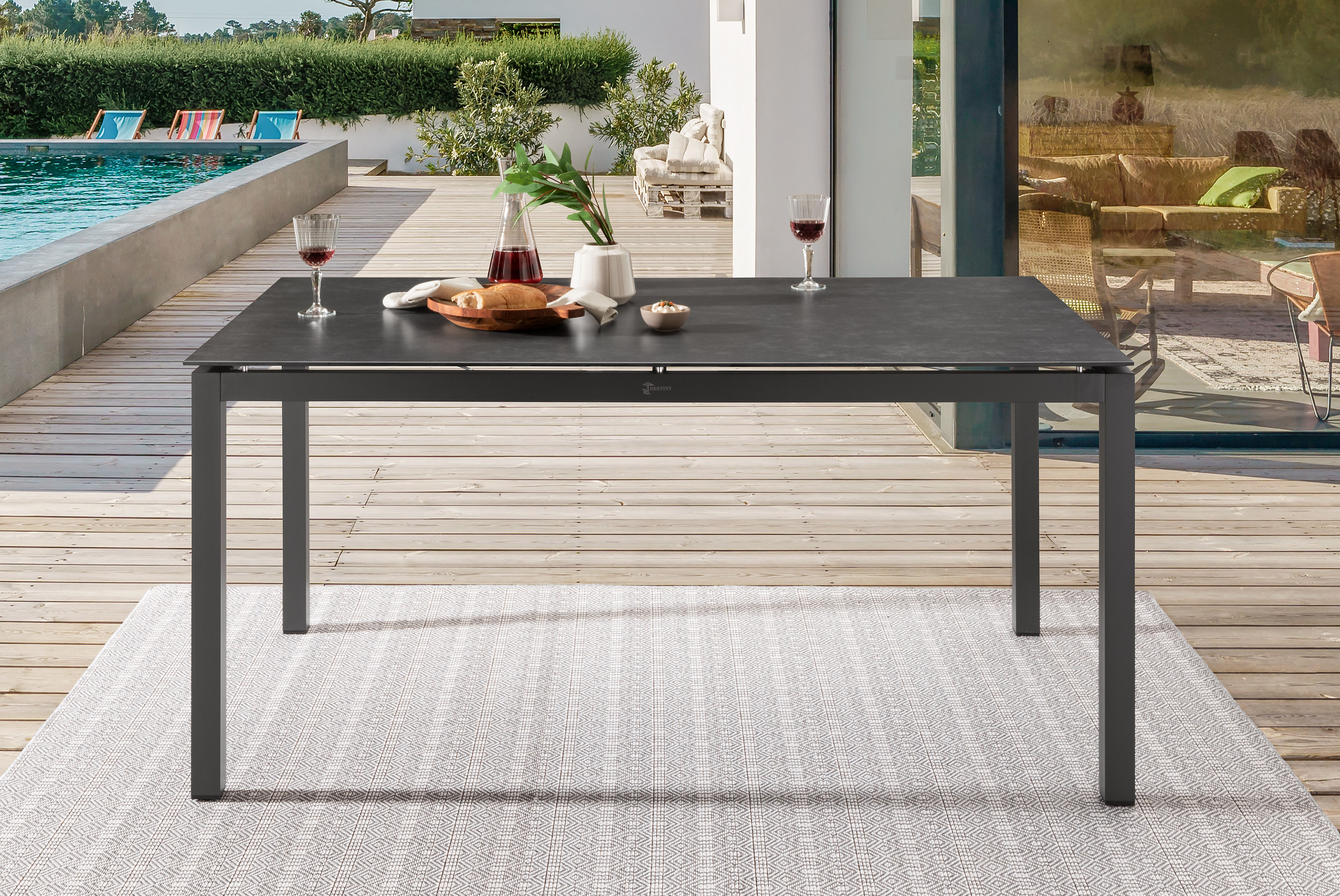 Destiny Garten-Essgruppe "MOLINO CREMONA 4 Se + Tisch 160x90cm, anthrazit" Set, Aluminium, Rope, Tischplatte: Glas mit Keramiküberzug