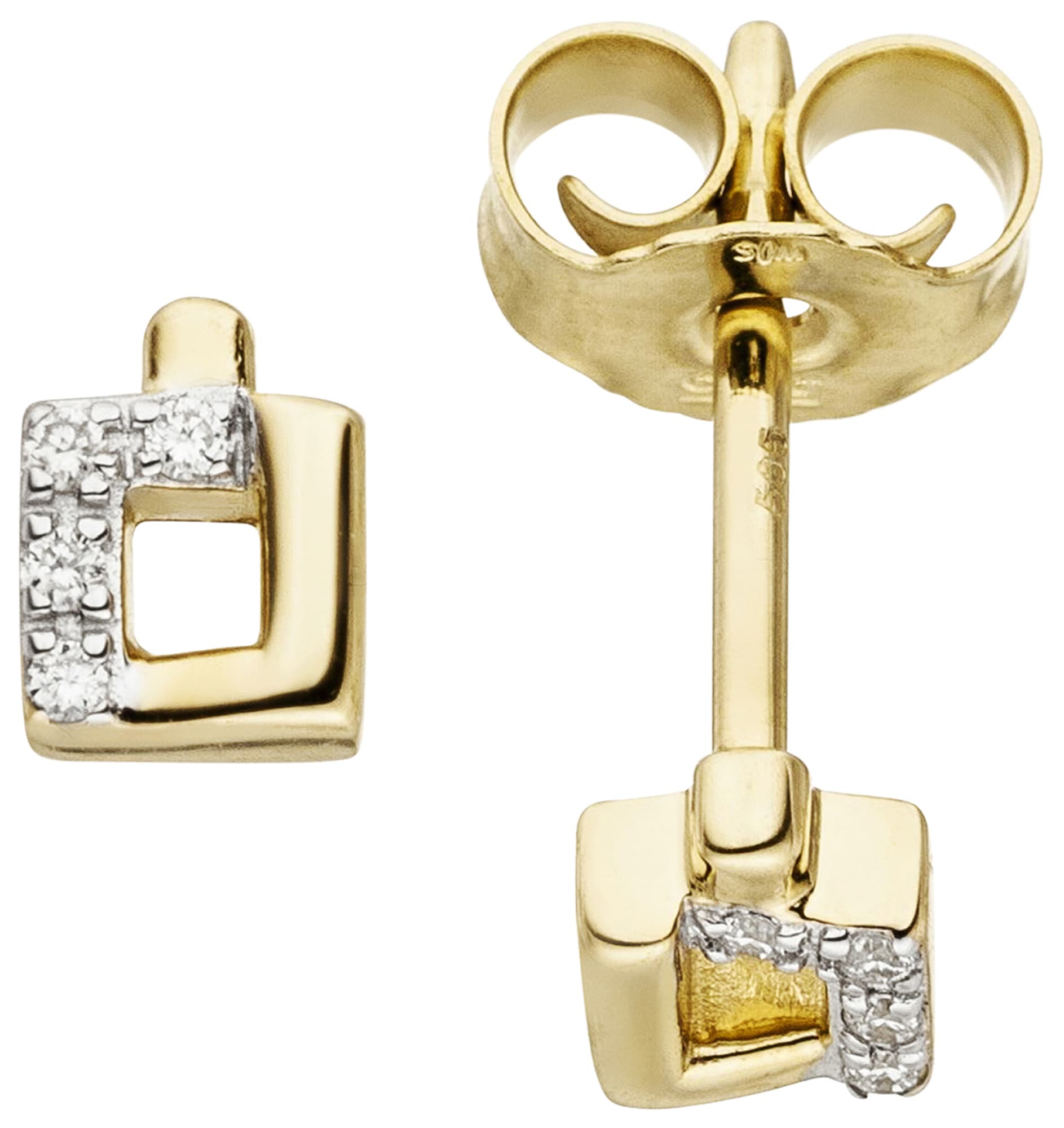 Paar Ohrstecker, eckig 585 Gold bicolor mit 8 Diamanten