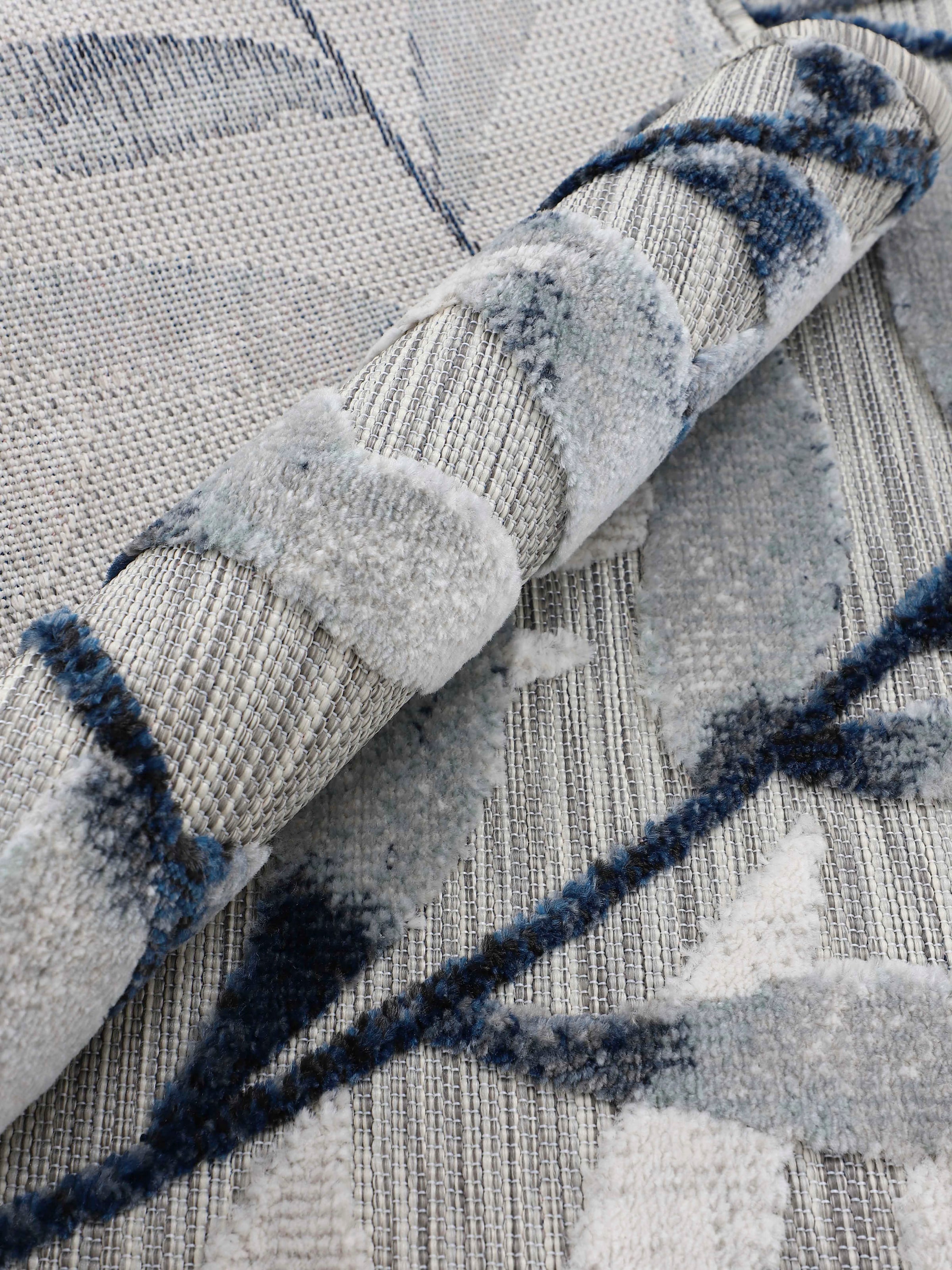 carpetfine Teppich »Deja 100«, rechteckig, 4 mm Höhe, robustes Flachgewebe, Motiv- Floral Palmenblätter, Hoch-Tief Effekt