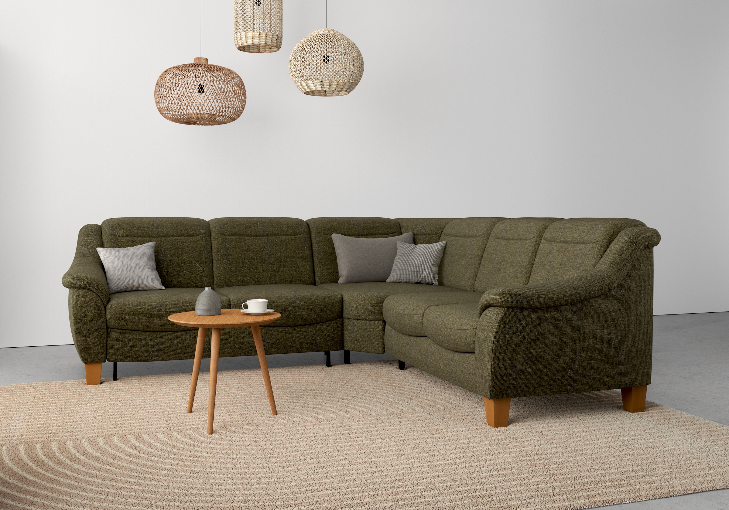 Ecksofa HOME AFFAIRE "Caldera L-Form", grün (khaki), B:270cm T:250cm, 100% Polyester, Sofas, Ecksofa, Federkern, wahlweise mit Kopfteilverstellung, Bettfunktion, Bettkasten 7